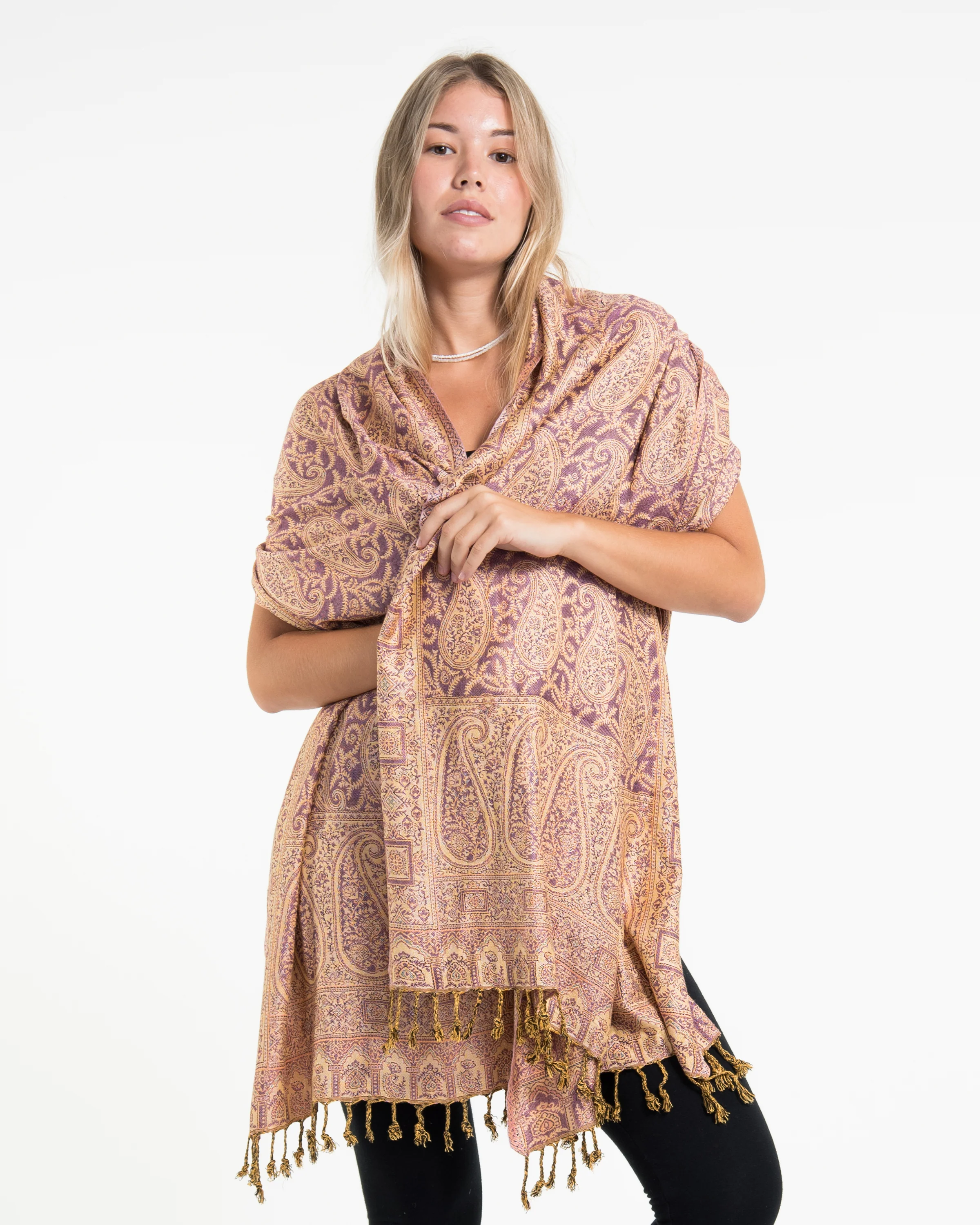 Indian Traditional Paisley Pashmina Shawl Scarf in Pink