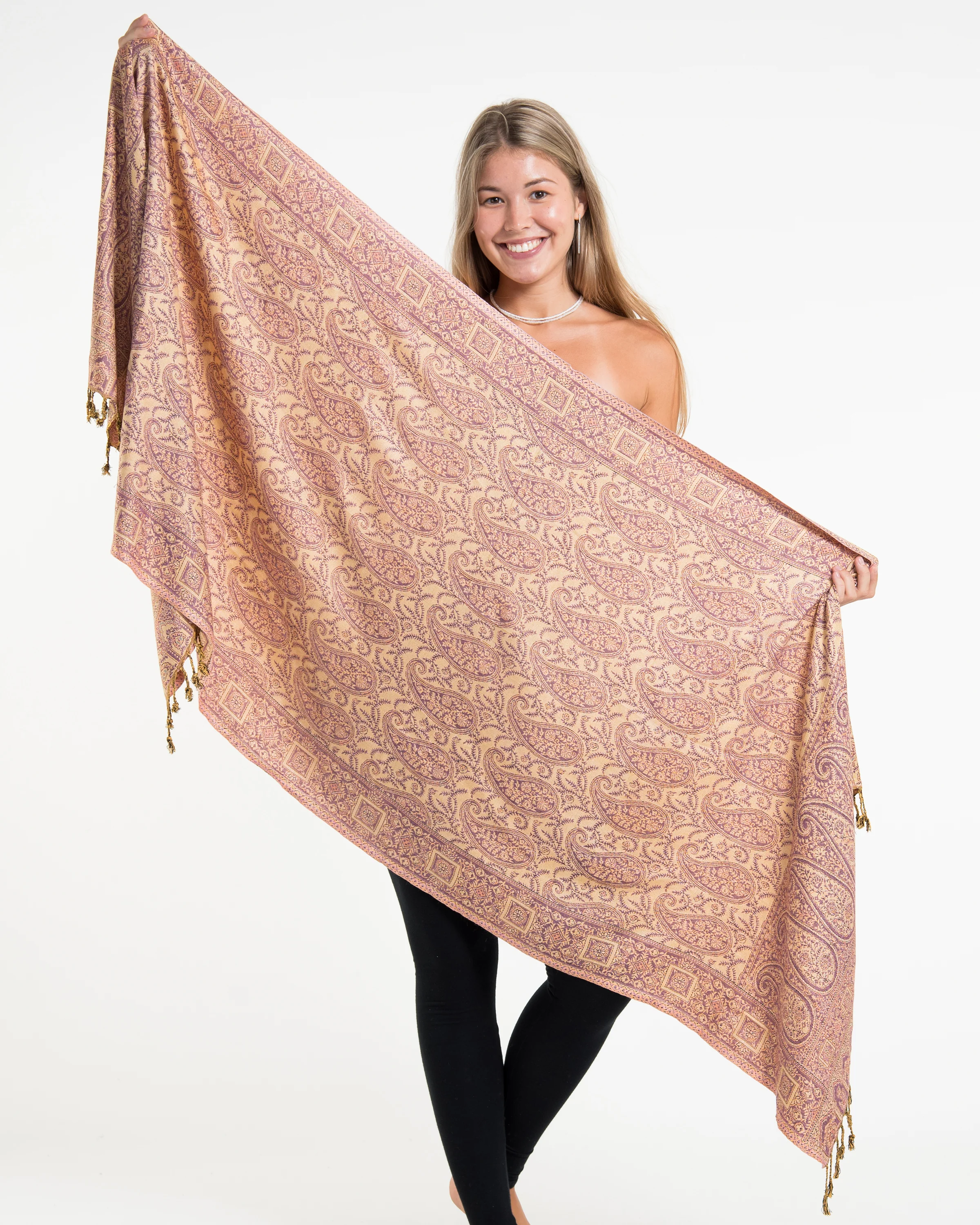 Indian Traditional Paisley Pashmina Shawl Scarf in Pink