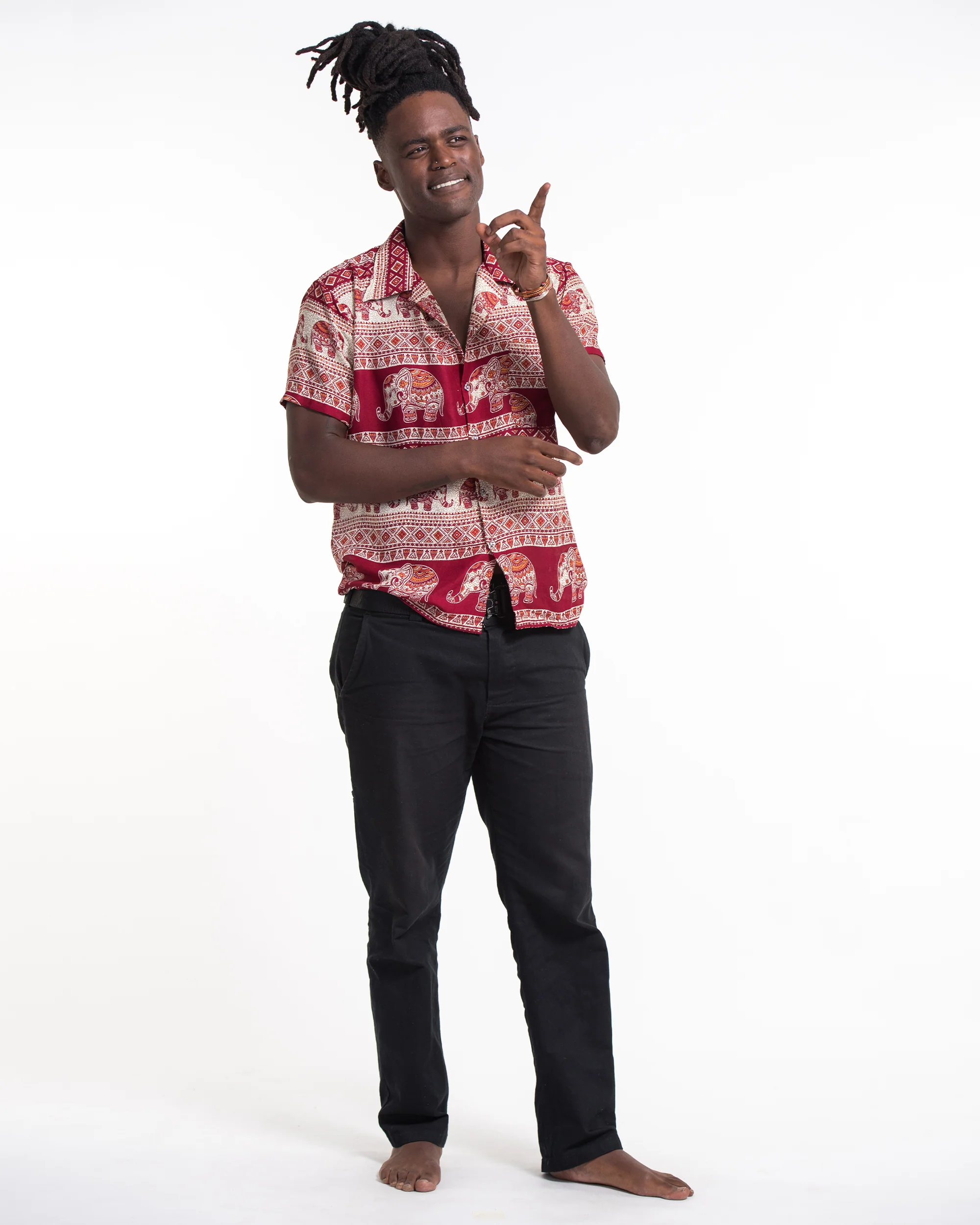 1002-Tribal-Elephant-Short-Sleeve-Button-Shirt-in-Red-4.webp Tribal Elephant Short Sleeve Button Shirt in Red