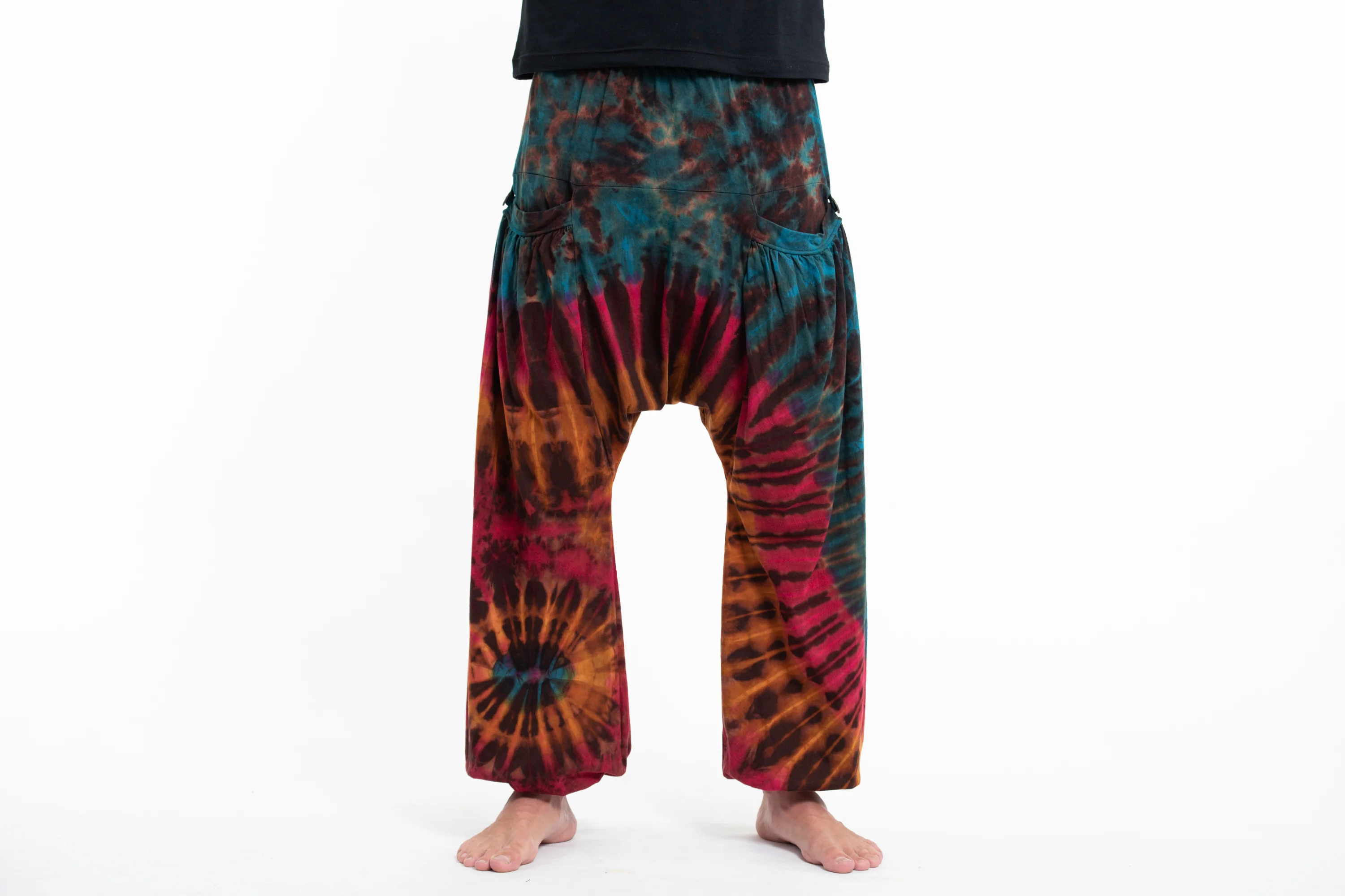 1009-Tie-Dye-Cotton-Men-Harem-Pants-in-Blue-Brown-2.webp Tie Dye Cotton Men Harem Pants in Blue Brown