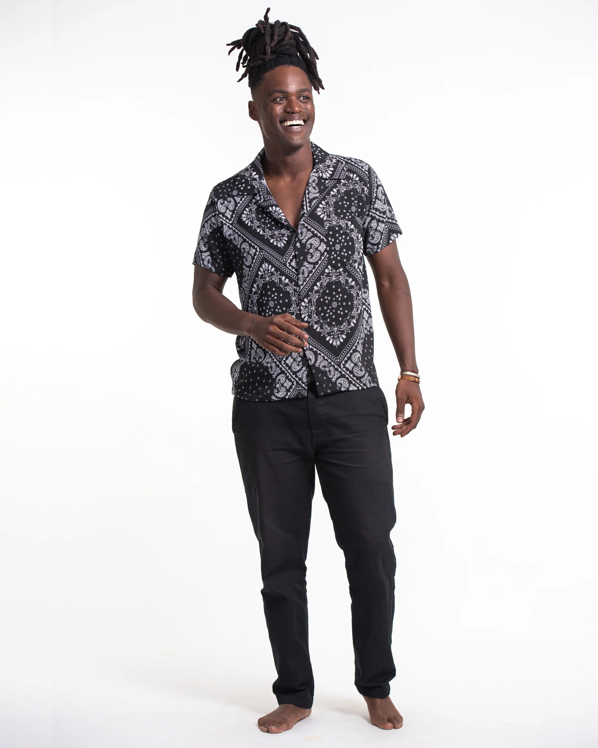 1010-Patchwork-Paisley-Short-Sleeve-Button-Shirt-in-Black-3.webp Patchwork Paisley Short Sleeve Button Shirt in Black