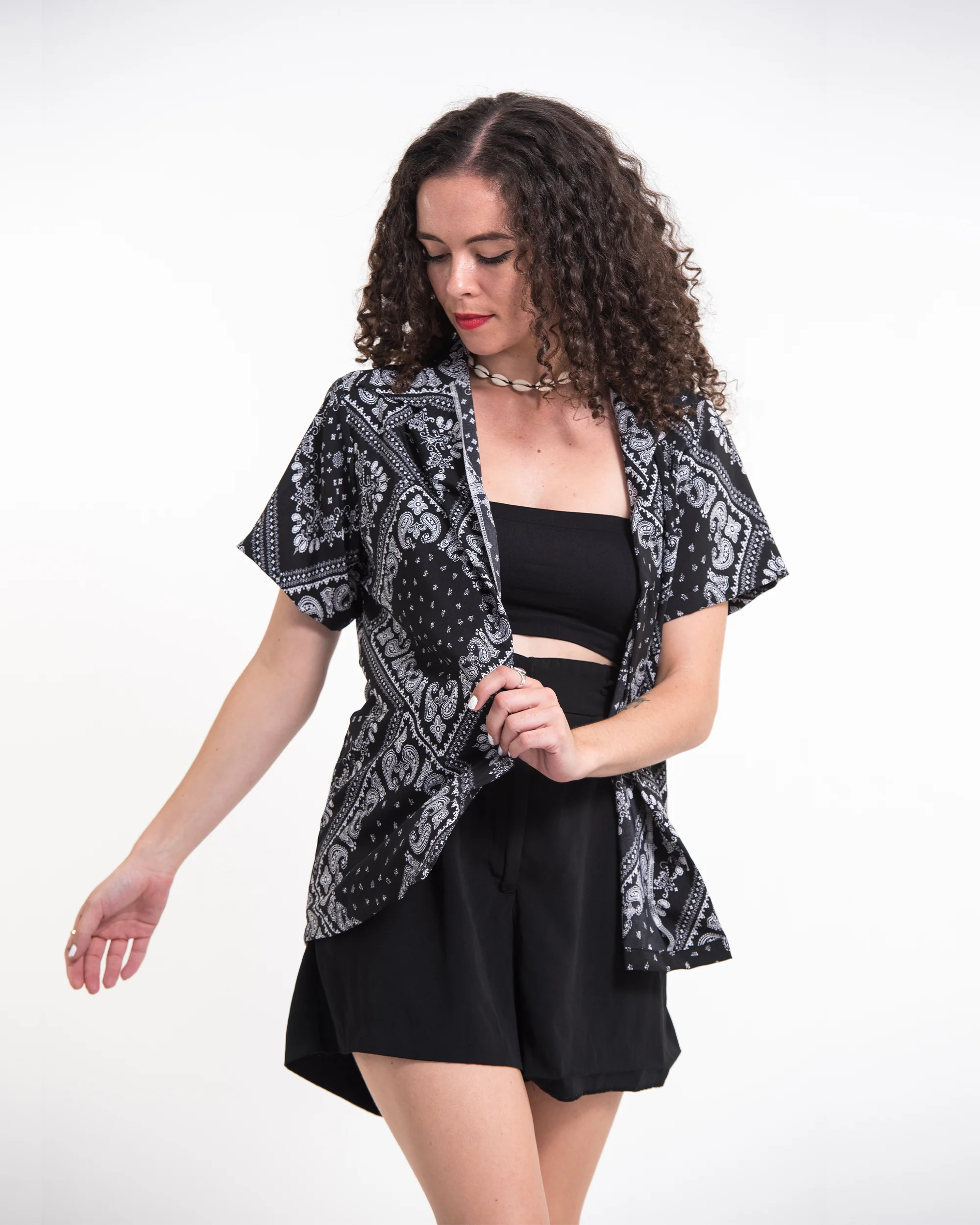 1010-Patchwork-Paisley-Short-Sleeve-Button-Shirt-in-Black-4.webp Patchwork Paisley Short Sleeve Button Shirt in Black