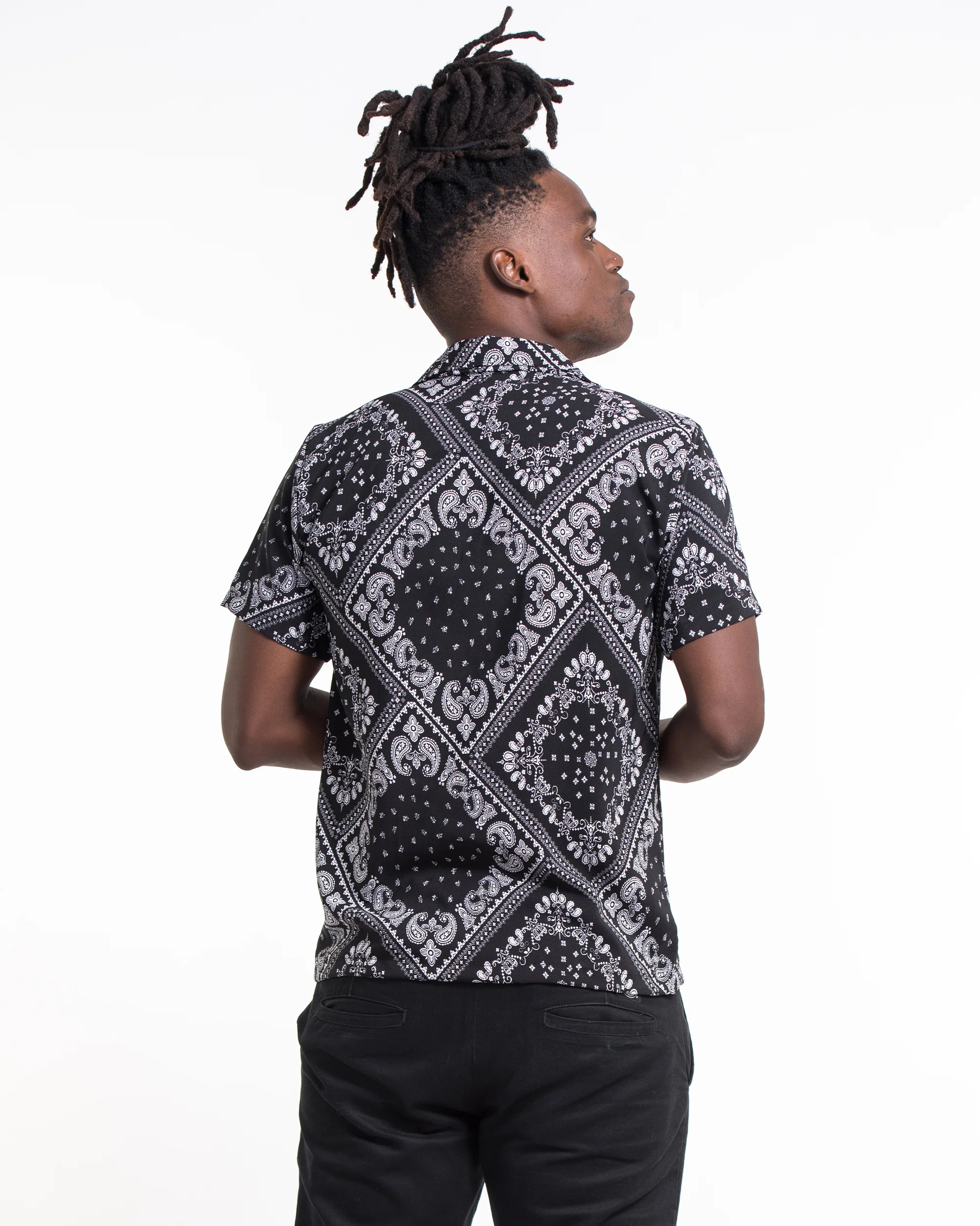 1010-Patchwork-Paisley-Short-Sleeve-Button-Shirt-in-Black-5.webp Patchwork Paisley Short Sleeve Button Shirt in Black