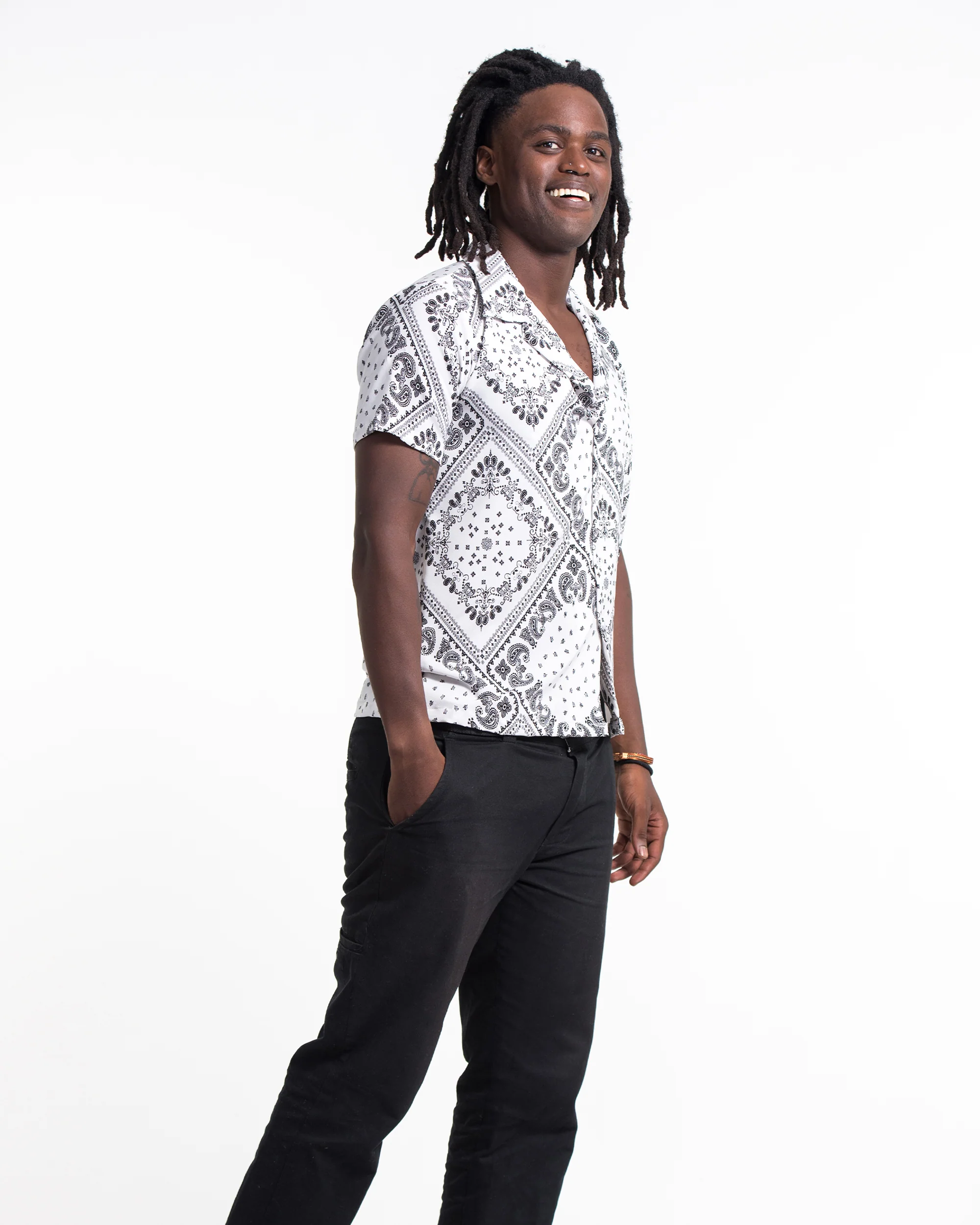 1018-Patchwork-Paisley-Short-Sleeve-Button-Shirt-in-White-4.webp Patchwork Paisley Short Sleeve Button Shirt in White