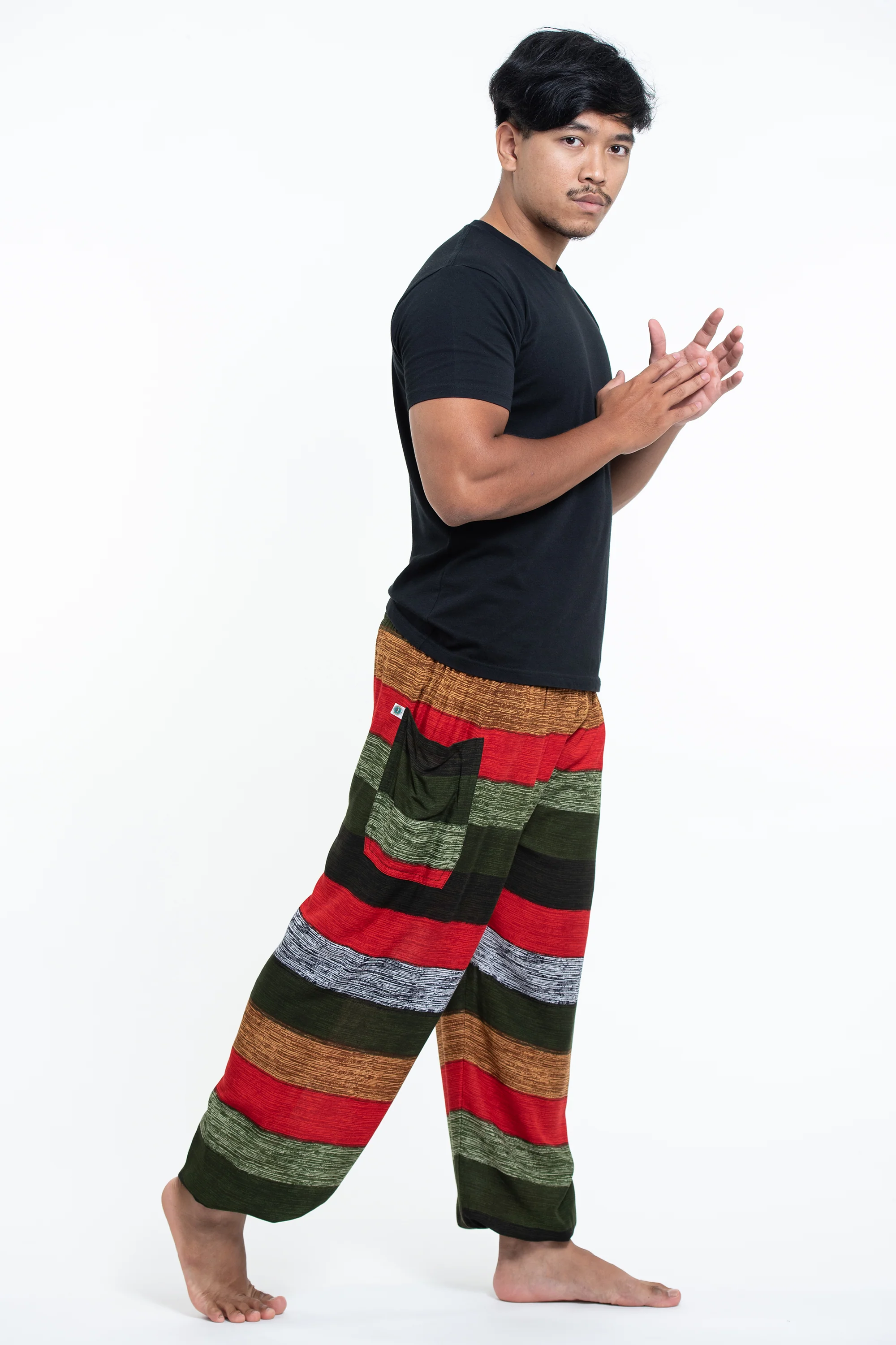 1027-Boho-Striped-Men-s-Harem-Pants-in-Green-3.webp Boho Striped Men's Harem Pants in Green