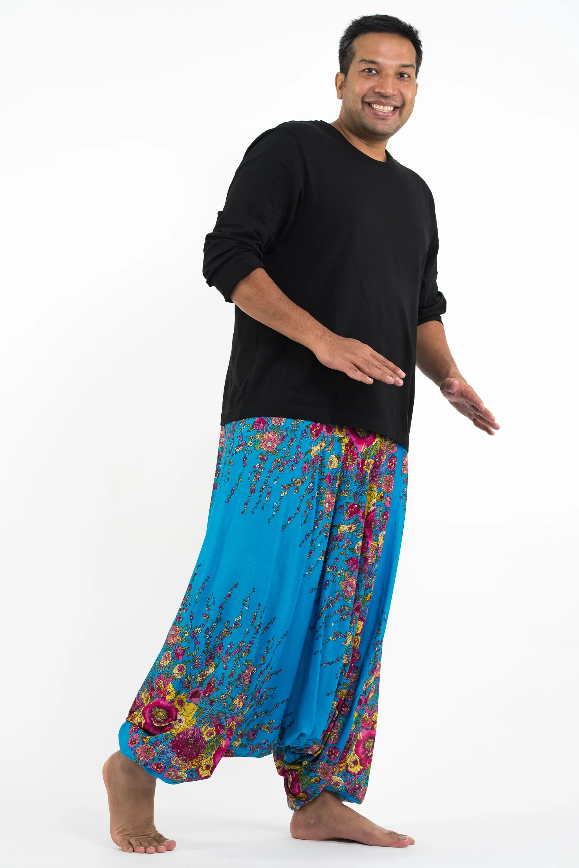 1030-Plus-Size-Floral-Drop-Crotch-Men-s-Harem-Pants-in-Ocean-Blue-3.webp Plus Size Floral Drop Crotch Men's Harem Pants in Ocean Blue