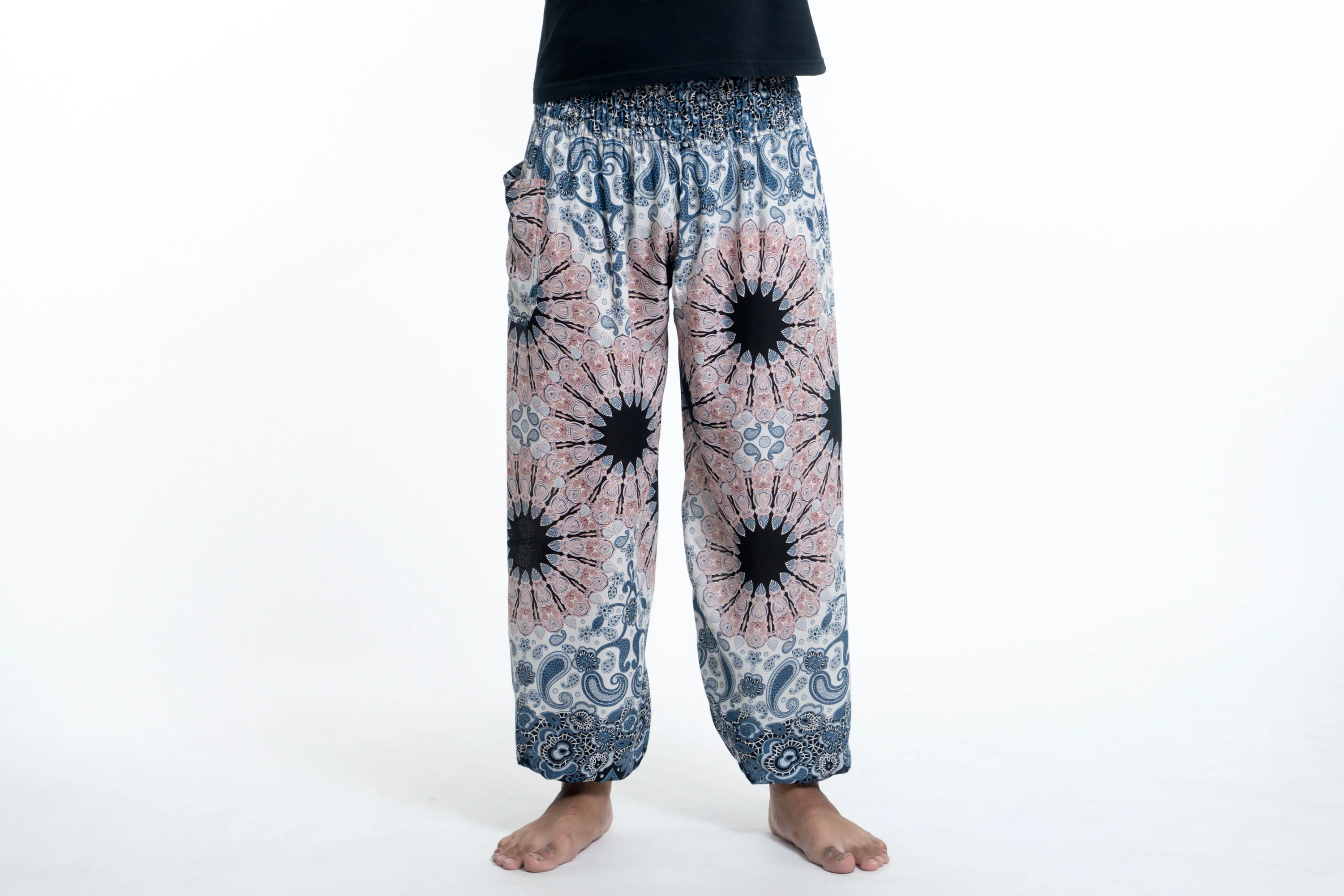 Paisley Mandalas Men's Harem Pants in Silver Gray