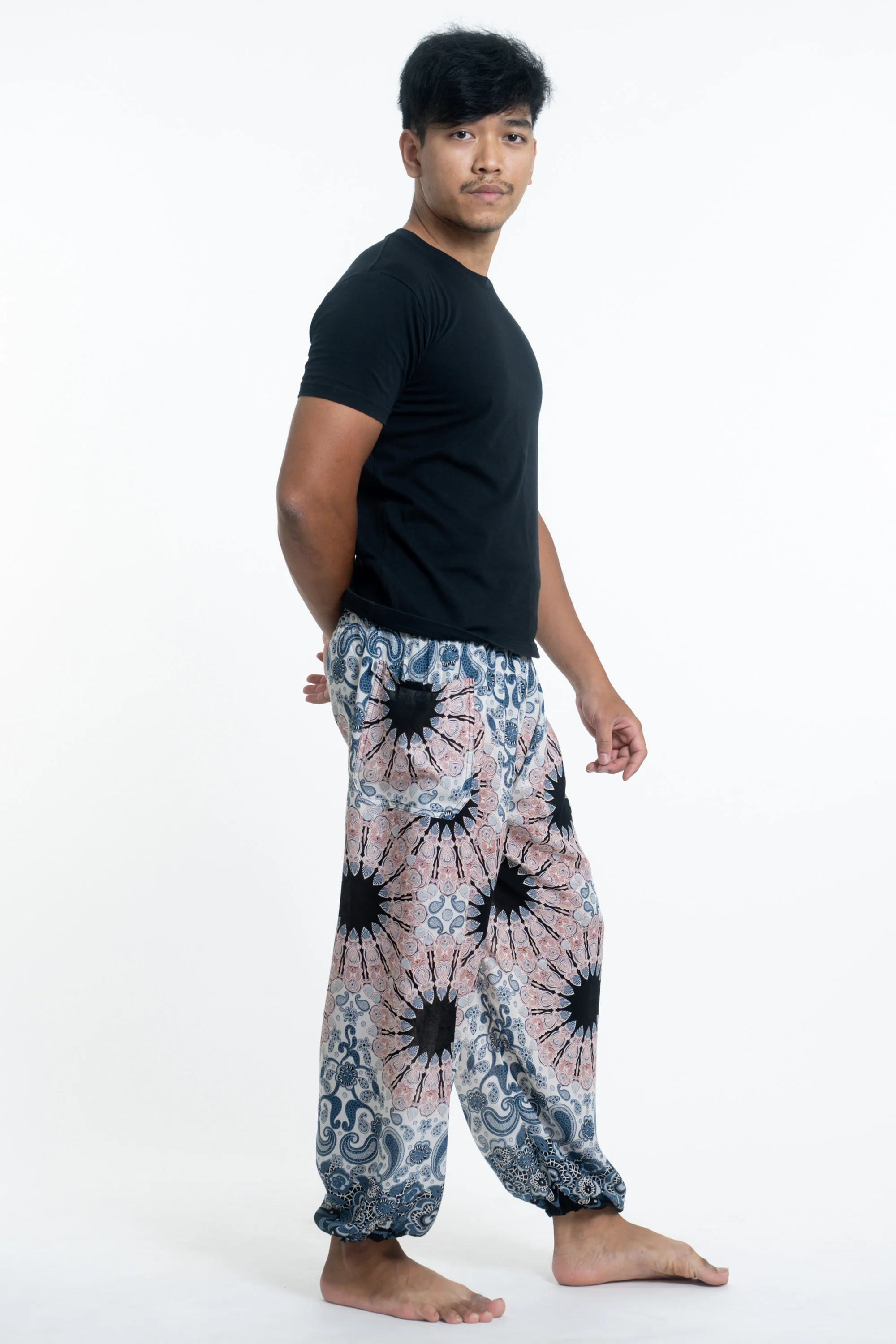 1032-Paisley-Mandalas-Men-s-Harem-Pants-in-Silver-Gray-3.webp Paisley Mandalas Men's Harem Pants in Silver Gray