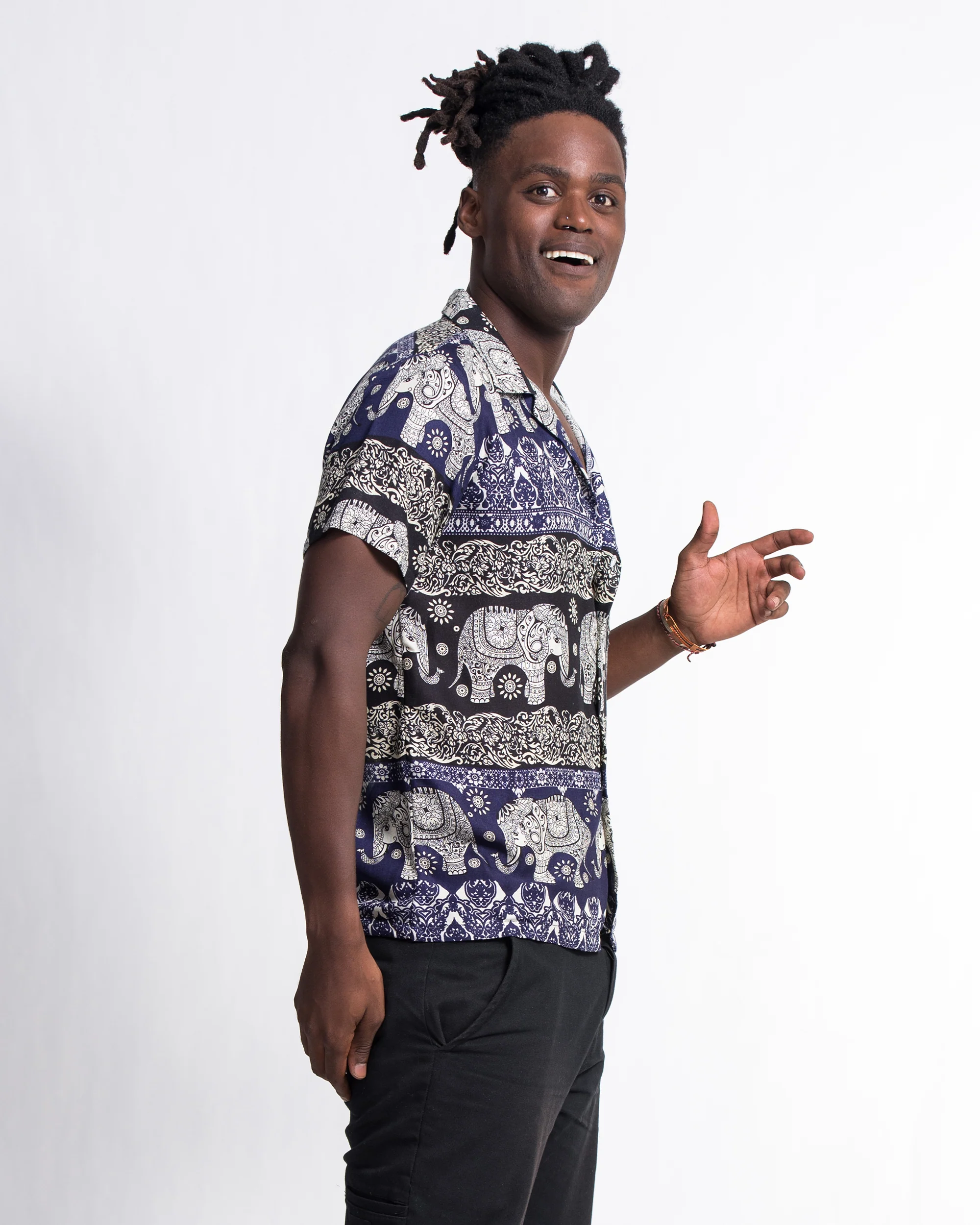 1034-Divine-Elephant-Short-Sleeve-Button-Shirt-in-Indigo-3.webp Divine Elephant Short Sleeve Button Shirt in Indigo