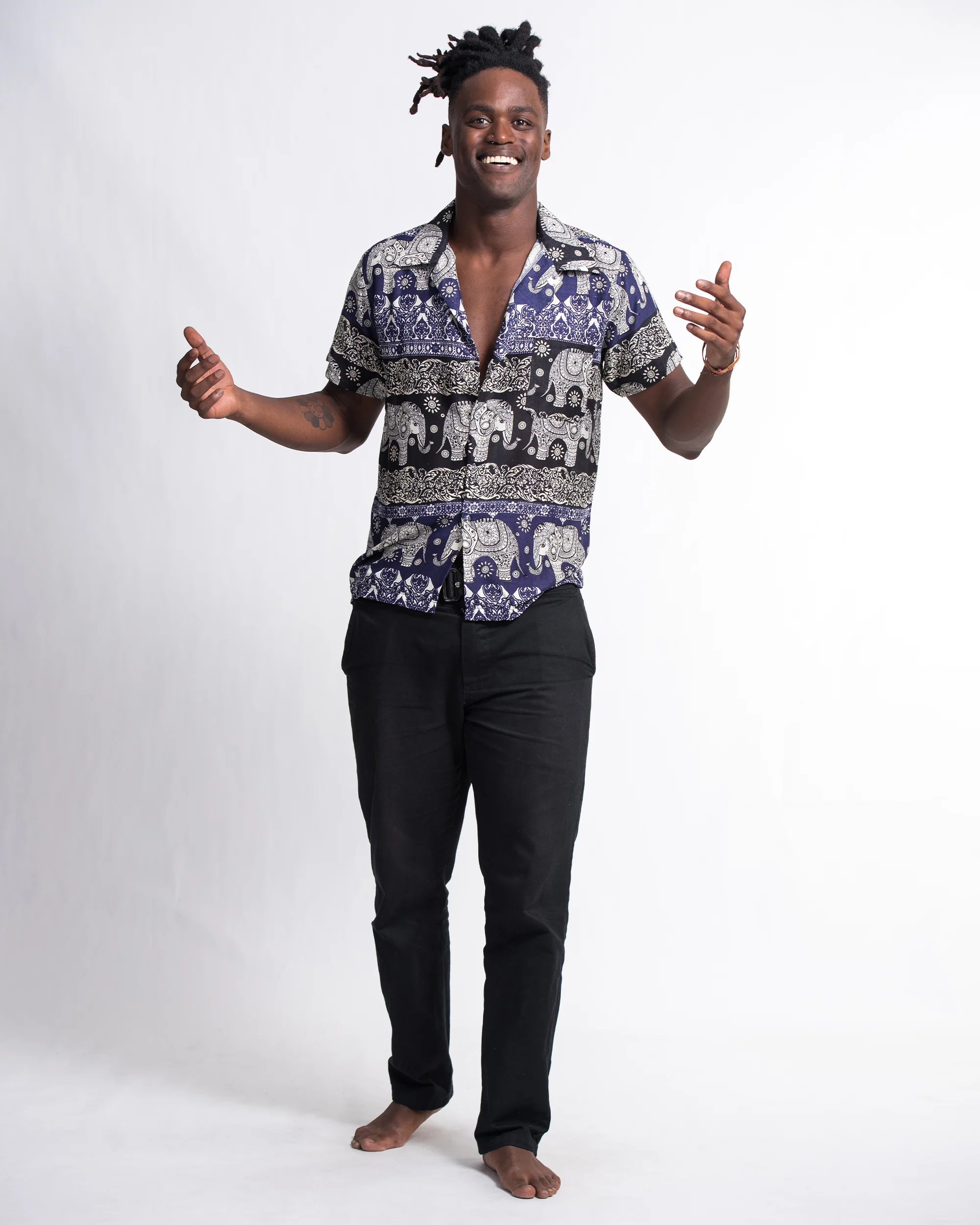 1034-Divine-Elephant-Short-Sleeve-Button-Shirt-in-Indigo-4.webp Divine Elephant Short Sleeve Button Shirt in Indigo