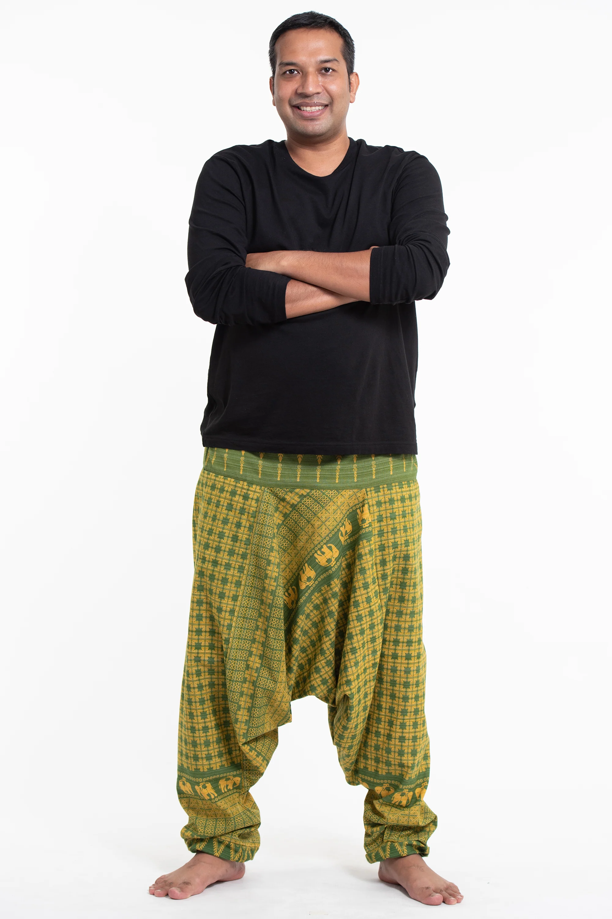 1040-Plus-Size-Hill-Tribe-Elephant-Men-s-Elephant-Pants-in-Green-3.webp Plus Size Hill Tribe Elephant Men's Elephant Pants in Green