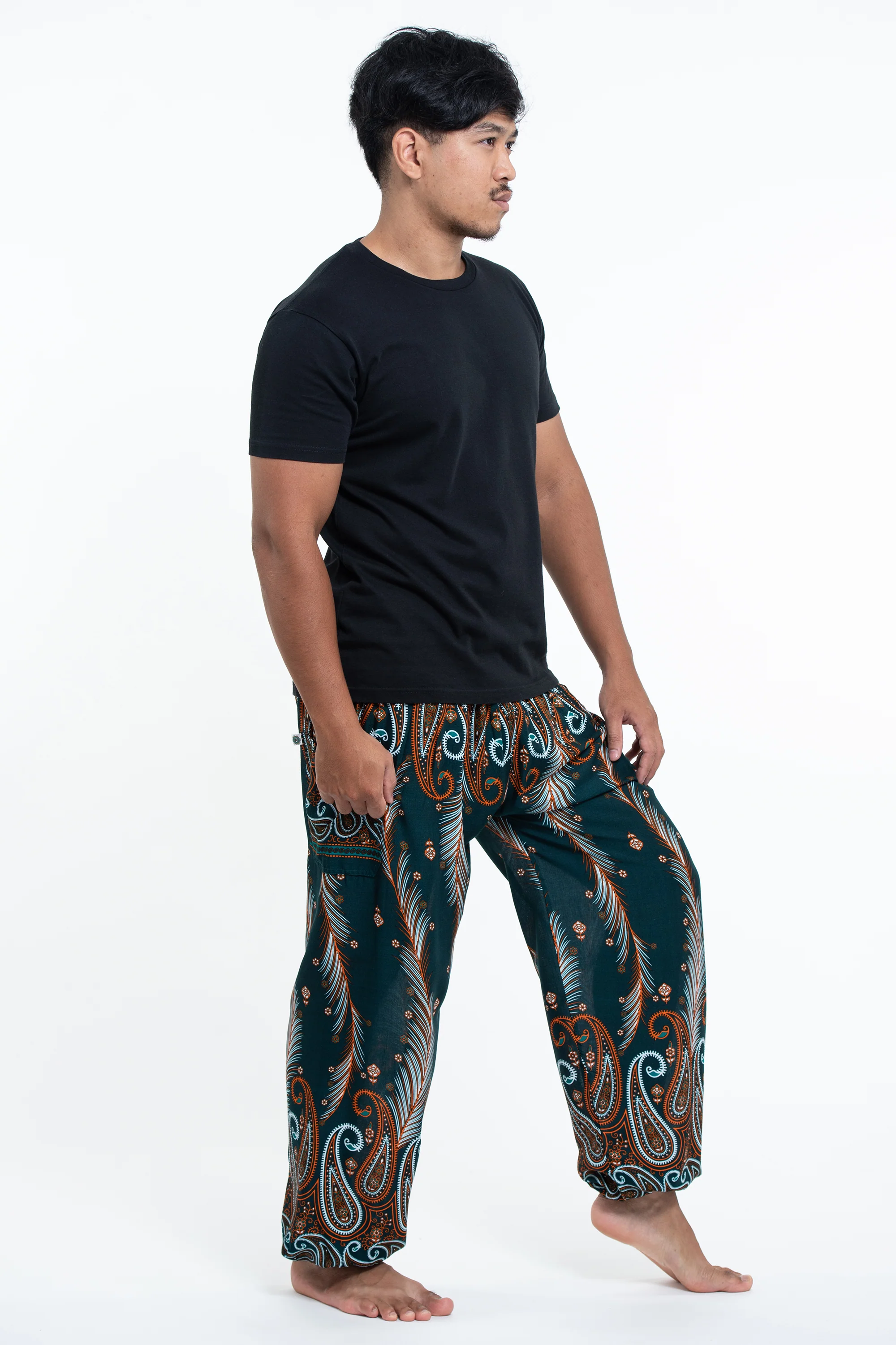 1051-Paisley-Feathers-Men-s-Harem-Pants-in-Green-3.webp Paisley Feathers Men's Harem Pants in Green