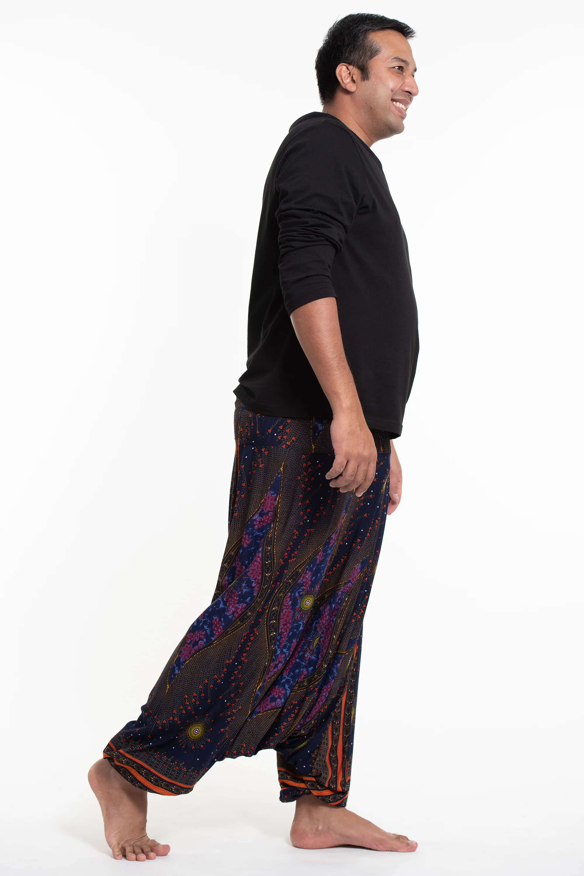 1081-Plus-Size-Peacock-Eyes-Drop-Crotch-Men-s-Harem-Pants-in-Navy-3.webp Plus Size Peacock Eyes Drop Crotch Men's Harem Pants in Navy