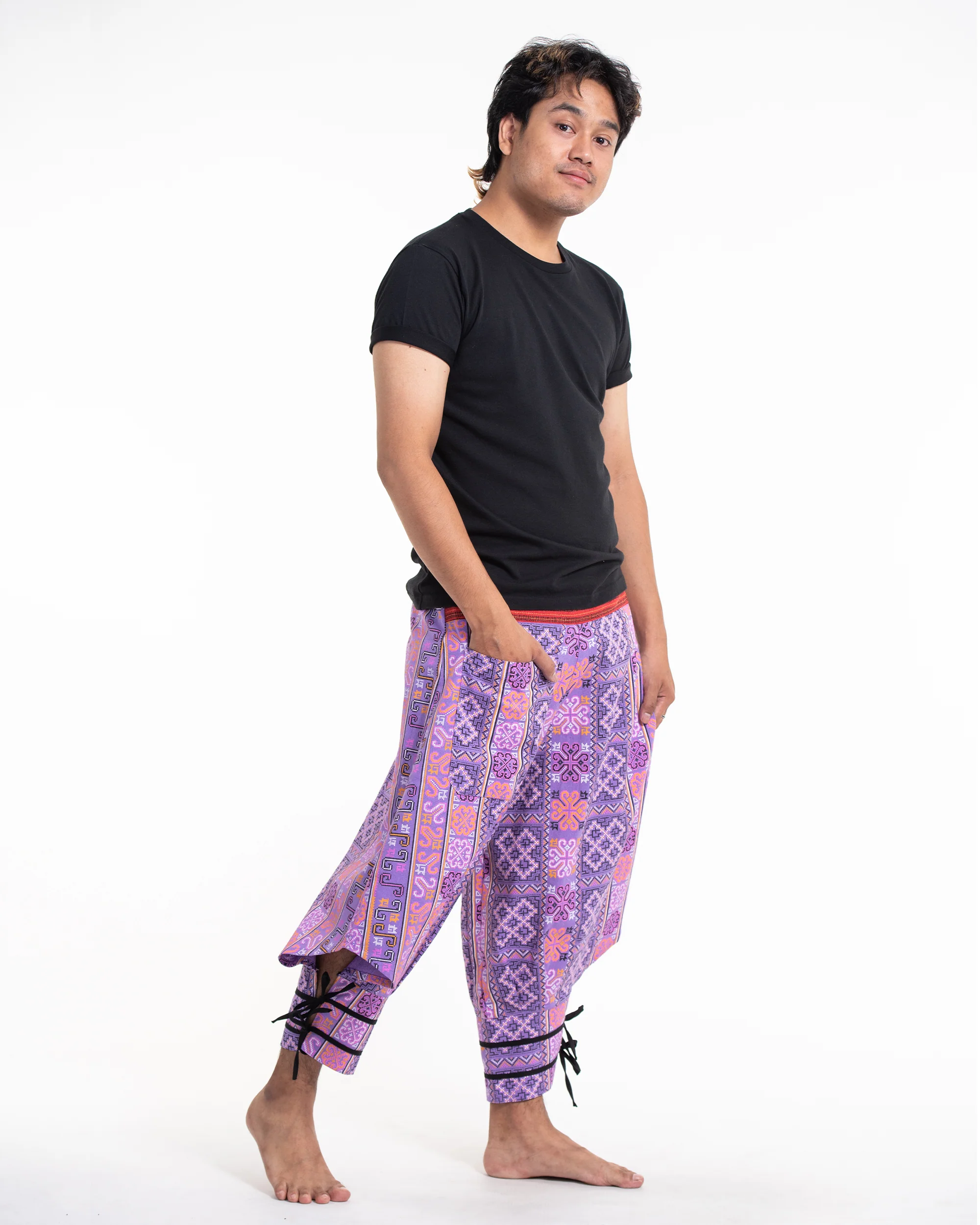 1099-Clovers-Thai-Hill-Tribe-Fabric-Men-s-Harem-Pants-with-Ankle-Straps-in-Light-Purple-3.webp Clovers Thai Hill Tribe Fabric Men's Harem Pants with Ankle Straps in Light Purple