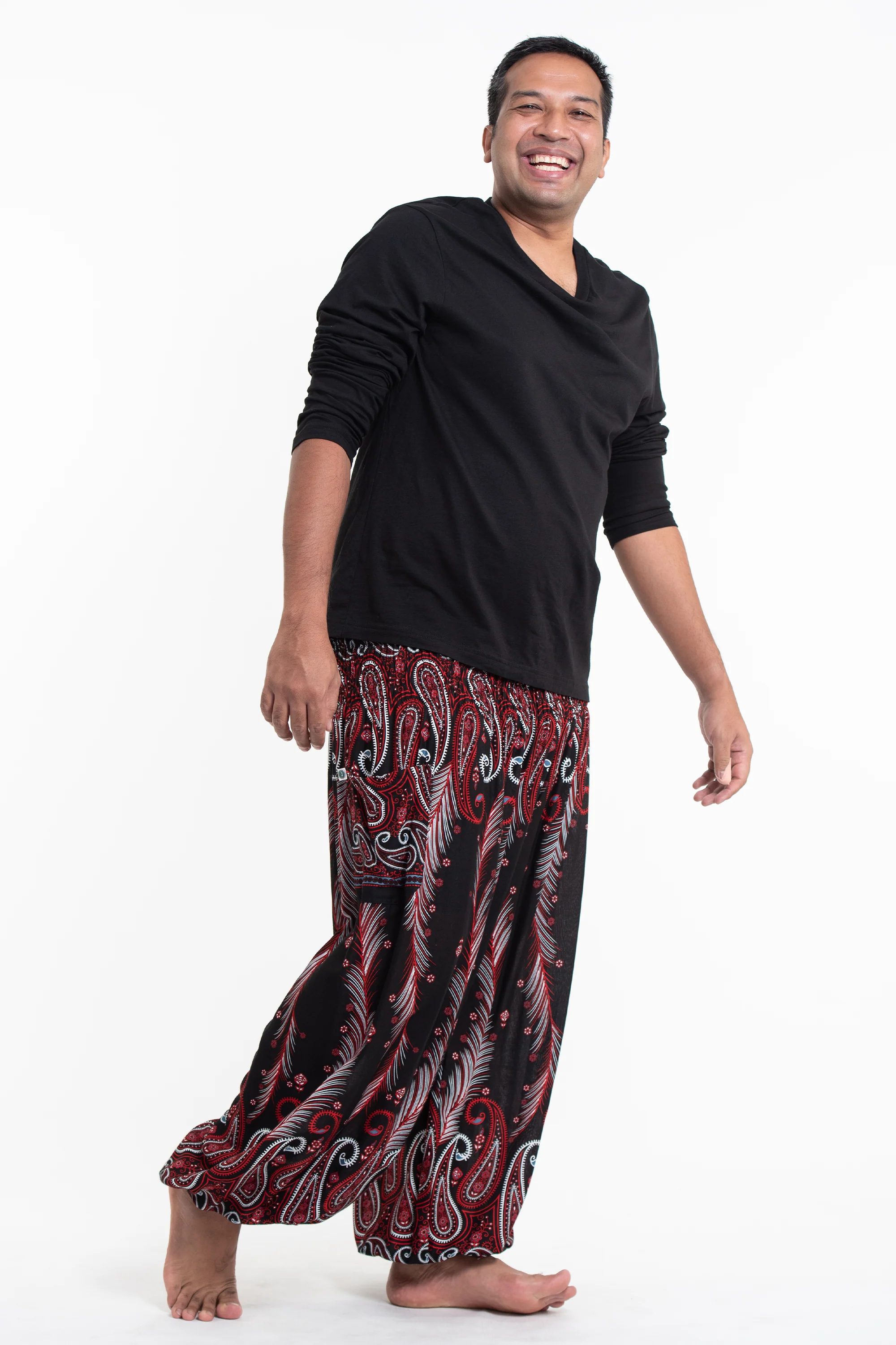 1101-Plus-Size-Paisley-Feathers-Men-s-Harem-Pants-in-Black-3.webp Plus Size Paisley Feathers Men's Harem Pants in Black