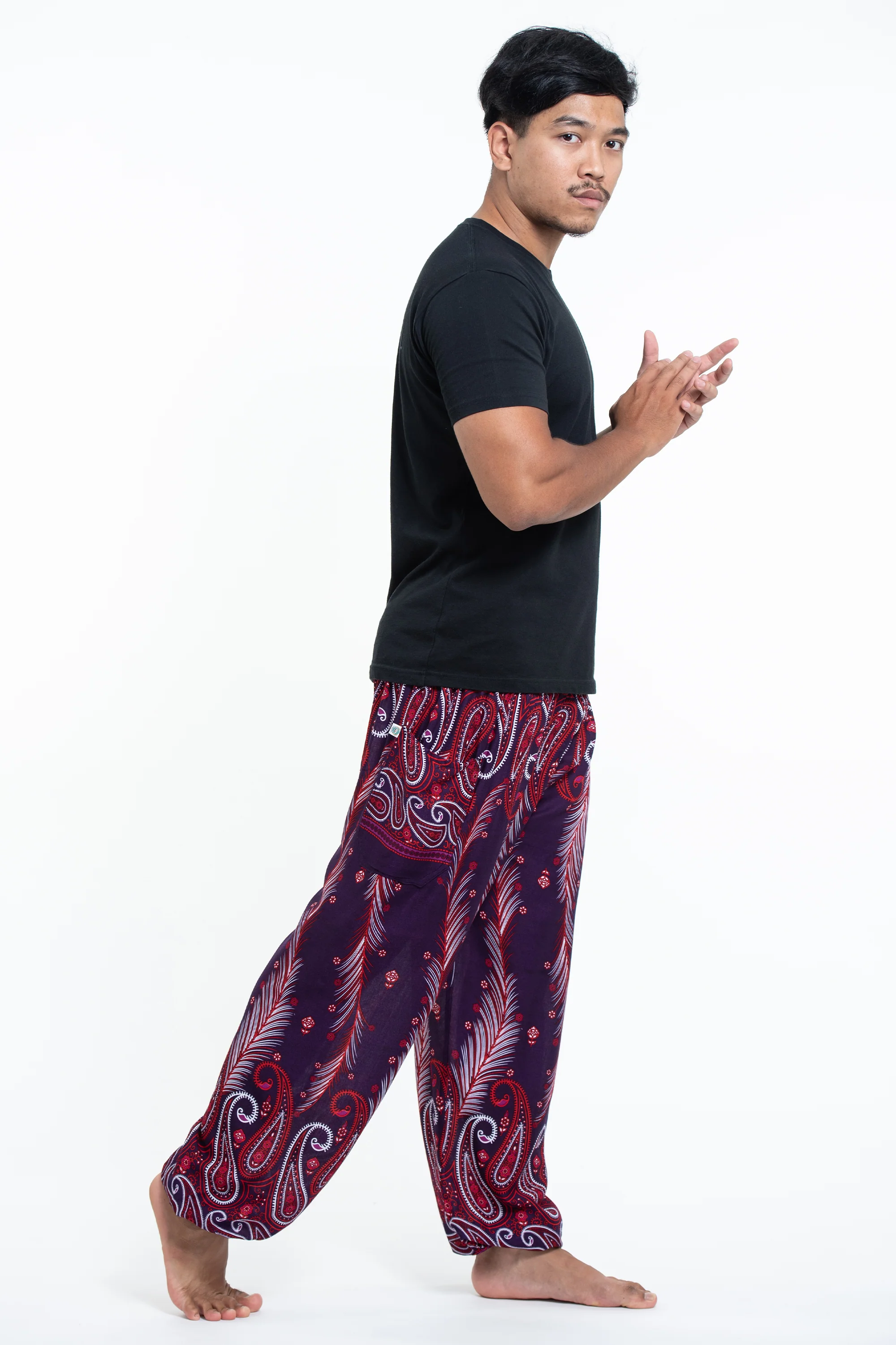 1104-Paisley-Feathers-Men-s-Harem-Pants-in-Purple-3.webp Paisley Feathers Men's Harem Pants in Purple