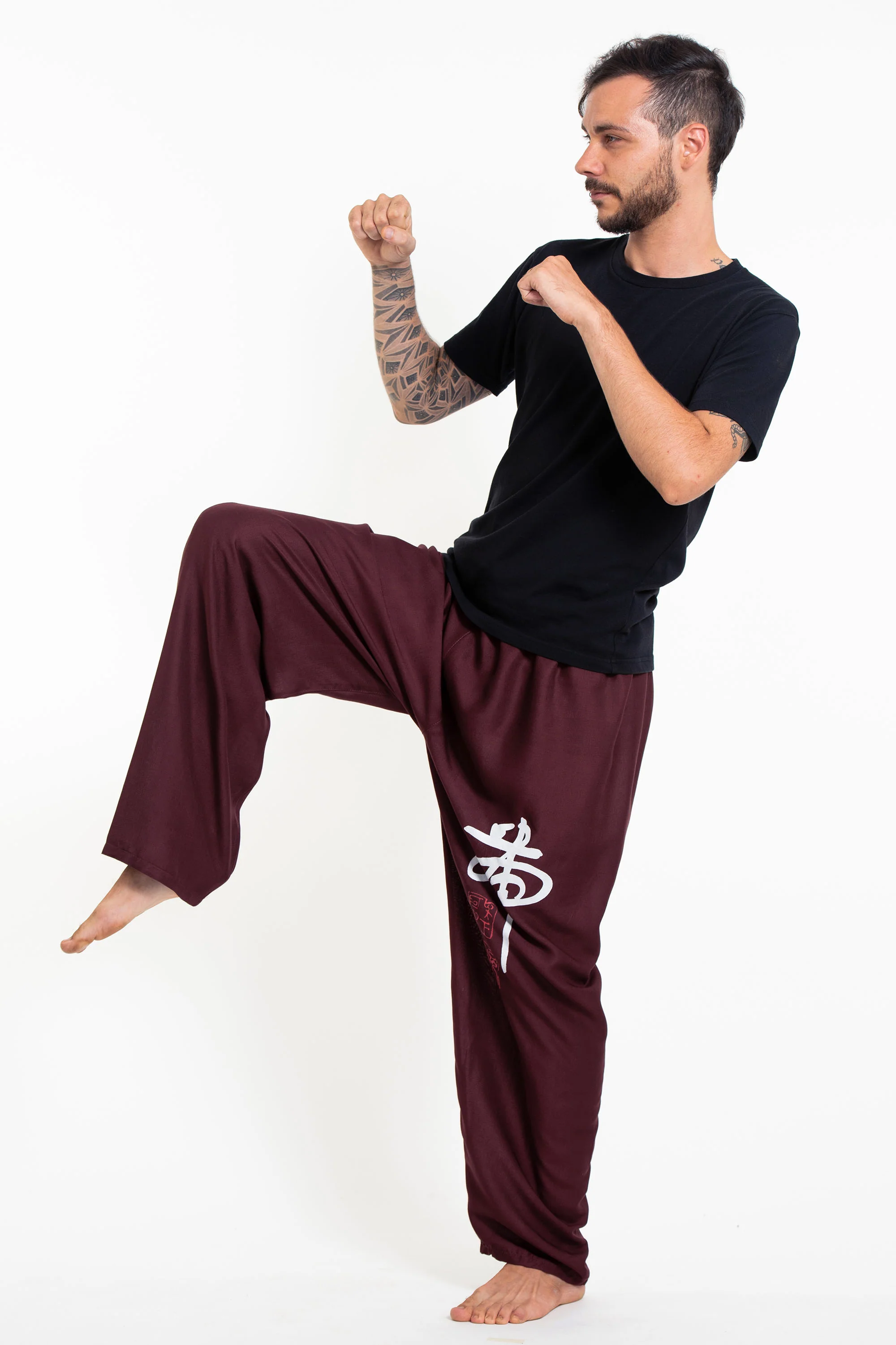1110-Chinese-Writing-Men-s-Thai-Yoga-Pants-in-Burgundy-3.webp Chinese Writing Men's Thai Yoga Pants in Burgundy