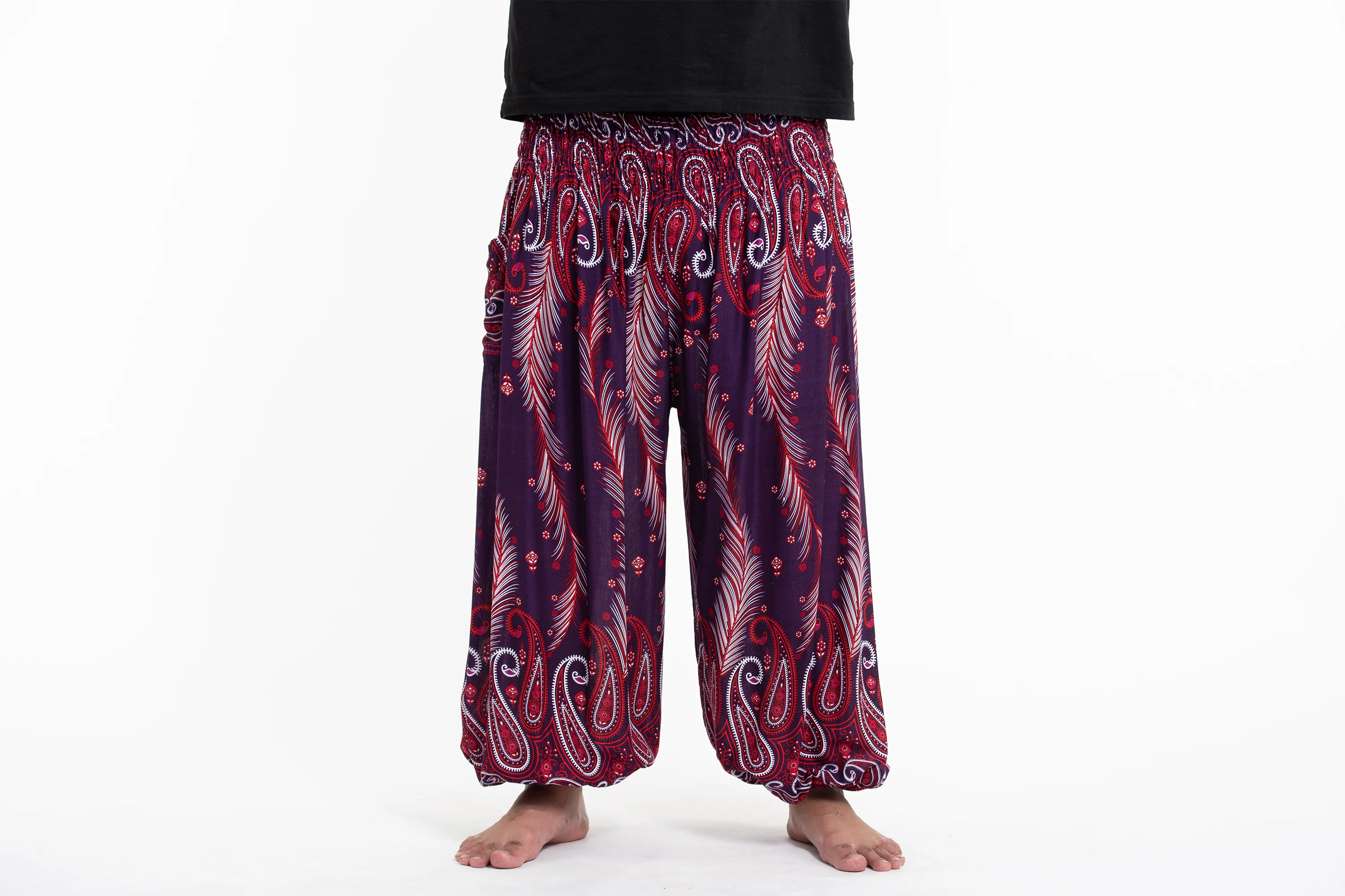 1114-Plus-Size-Paisley-Feathers-Men-s-Harem-Pants-in-Purple-2.webp Plus Size Paisley Feathers Men's Harem Pants in Purple