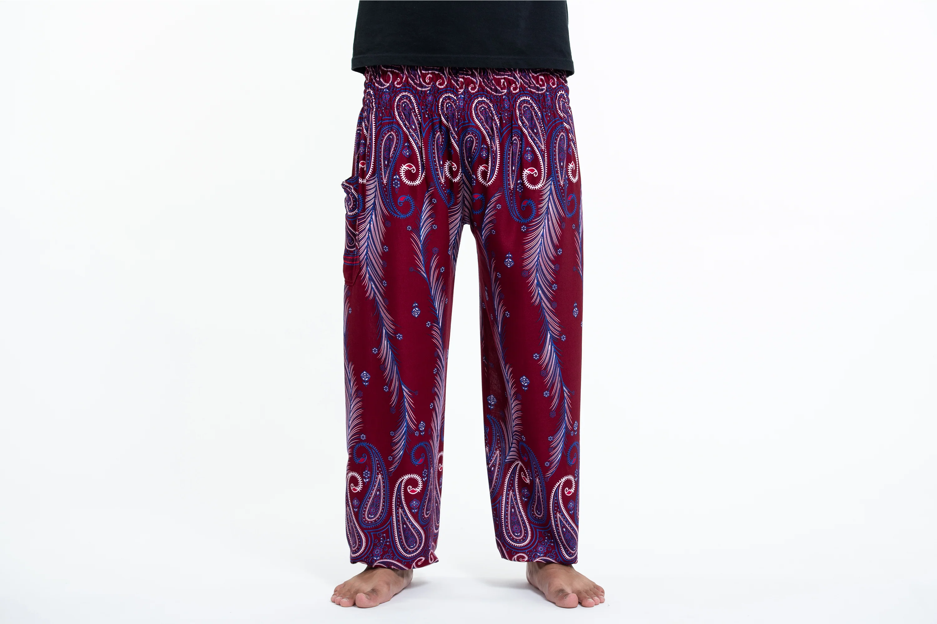 Paisley Feathers Men's Harem Pants in Red