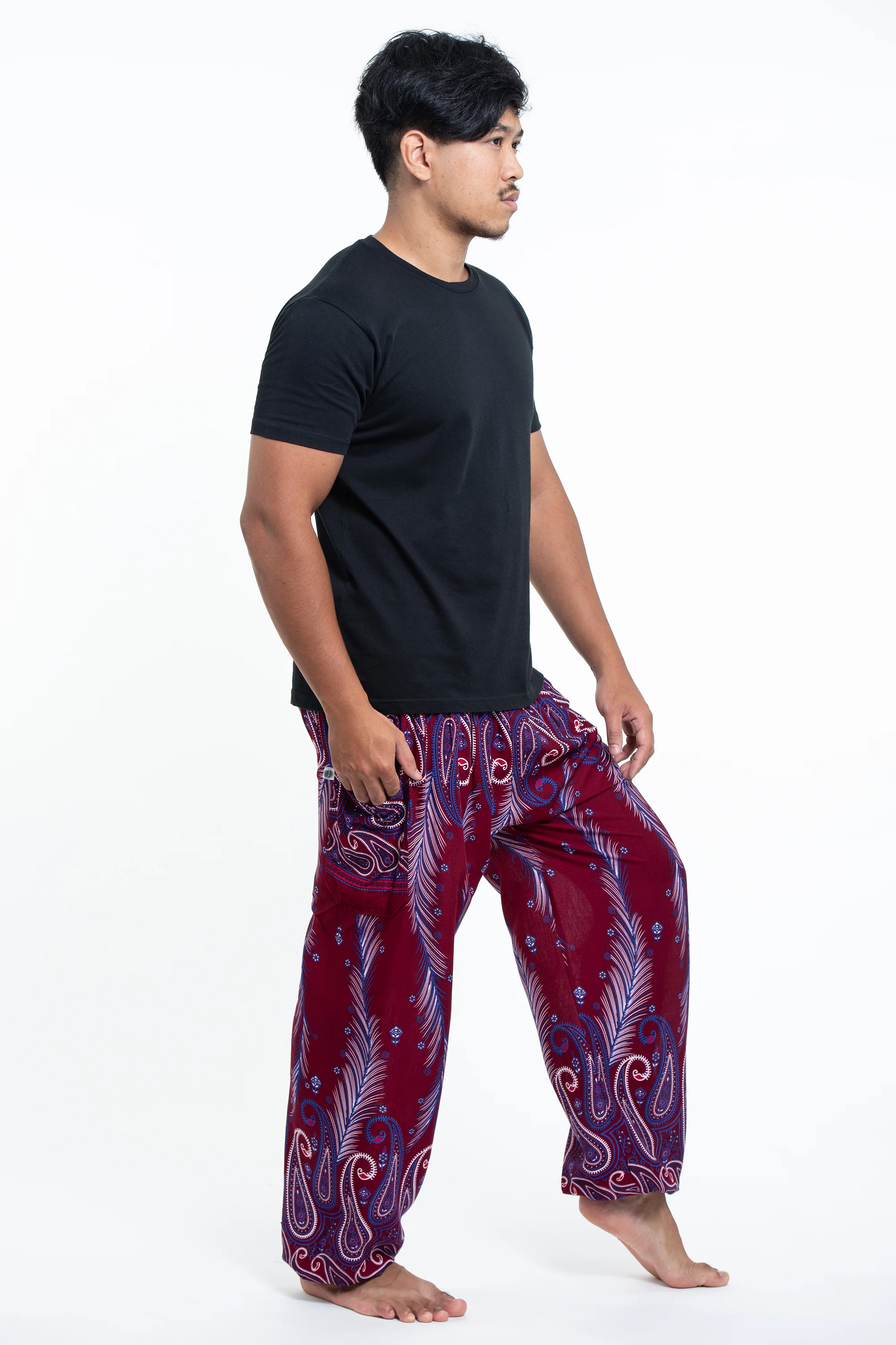 1116-Paisley-Feathers-Men-s-Harem-Pants-in-Red-3.webp Paisley Feathers Men's Harem Pants in Red