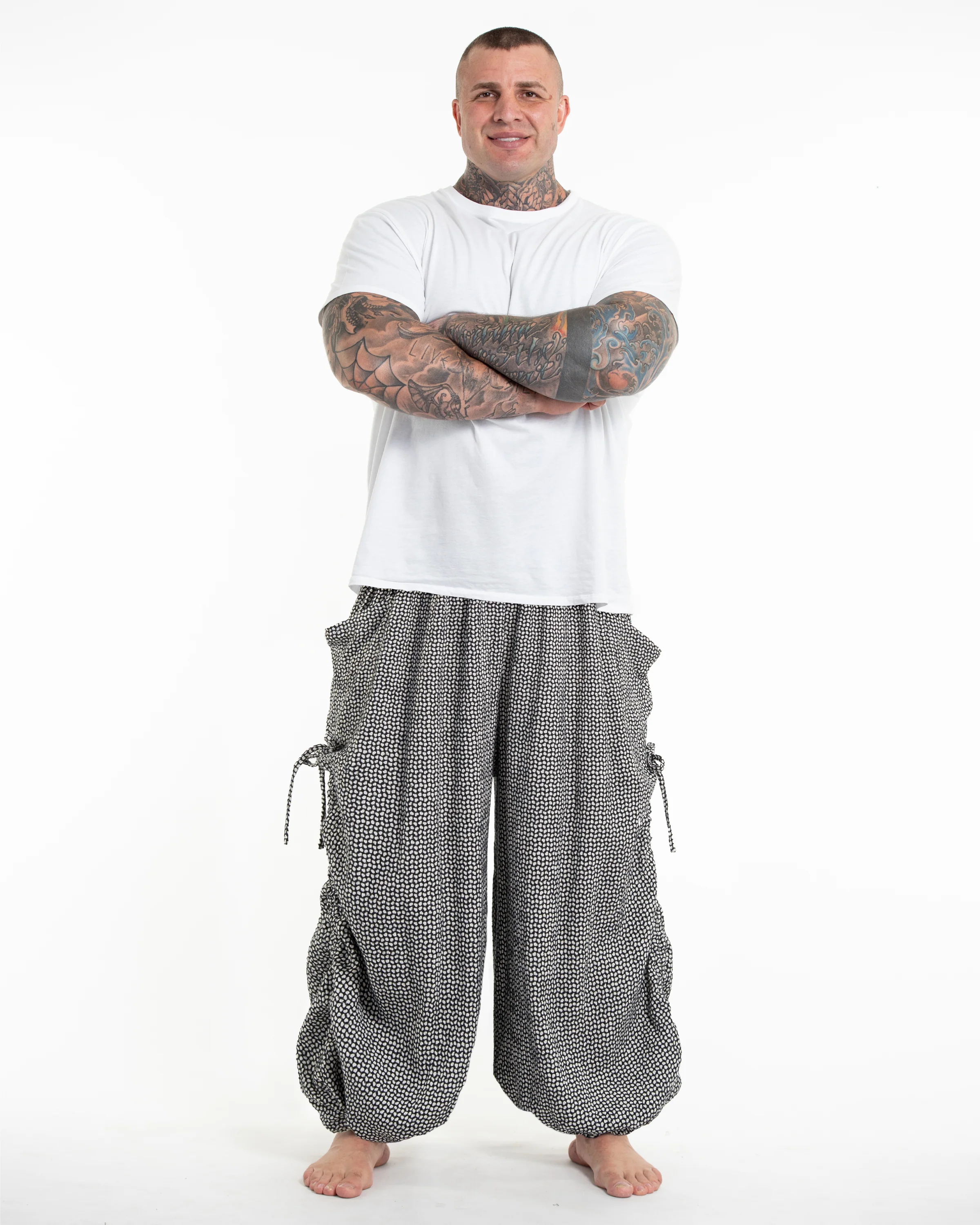 Plus Size Men's Ribbed Linen Cotton Blend Pants in Black