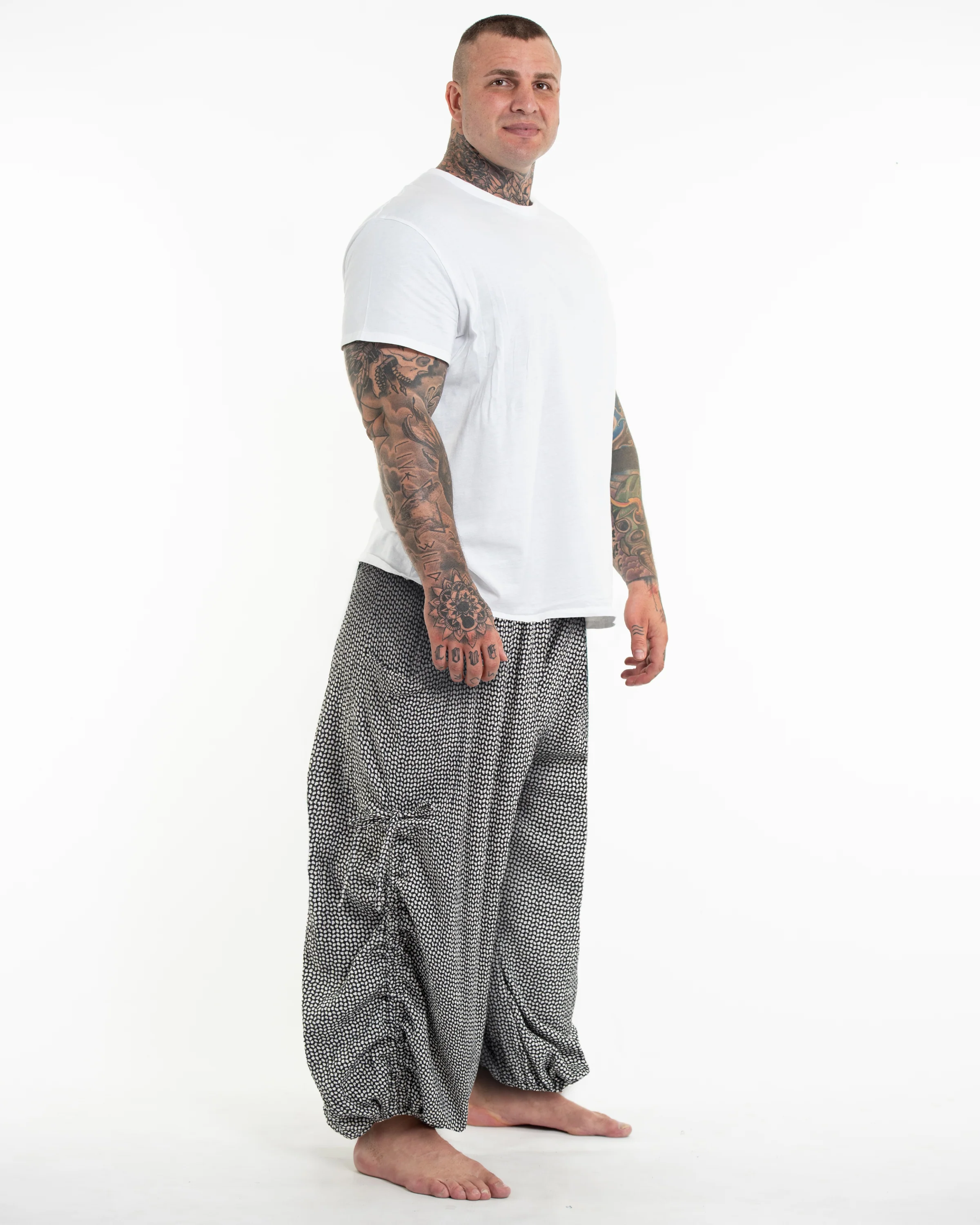 Plus Size Men's Ribbed Linen Cotton Blend Pants in Black