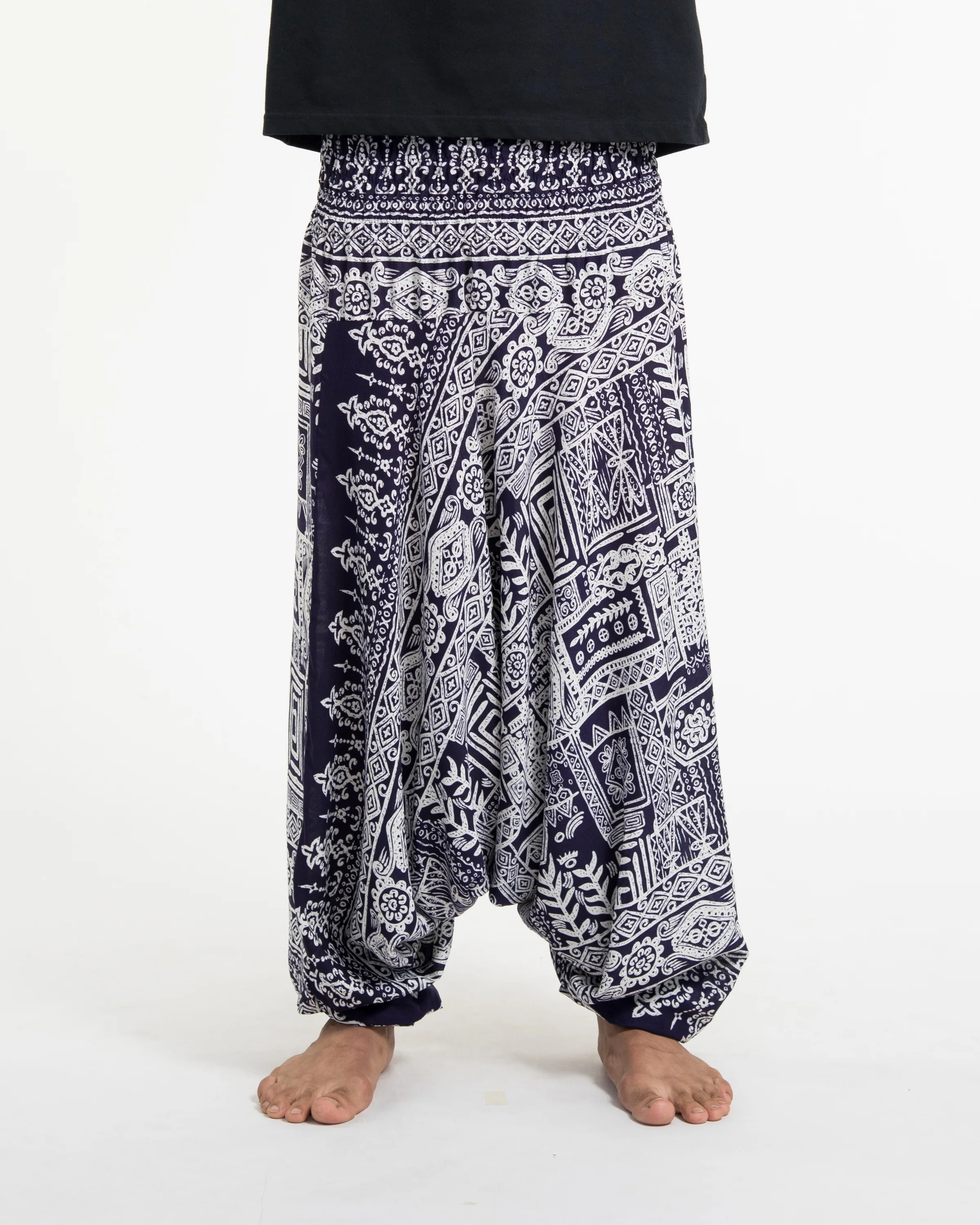 Tribal Prints Drop Crotch Men's Harem Pants in Navy