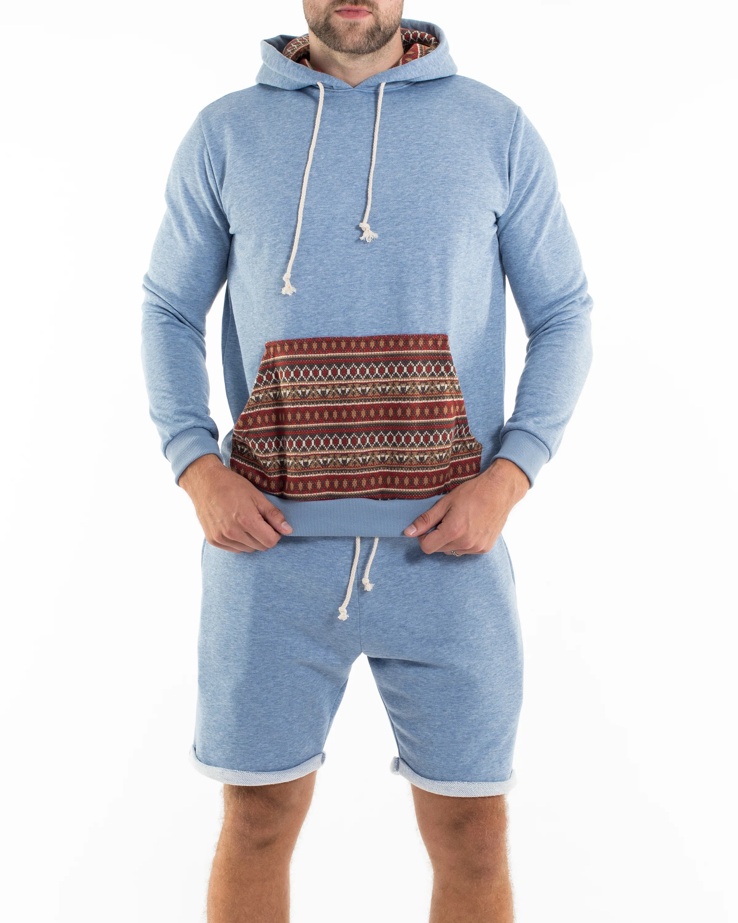 Men's Terry Shorts with Tribal Pockets in Light Blue (Size M - XL)