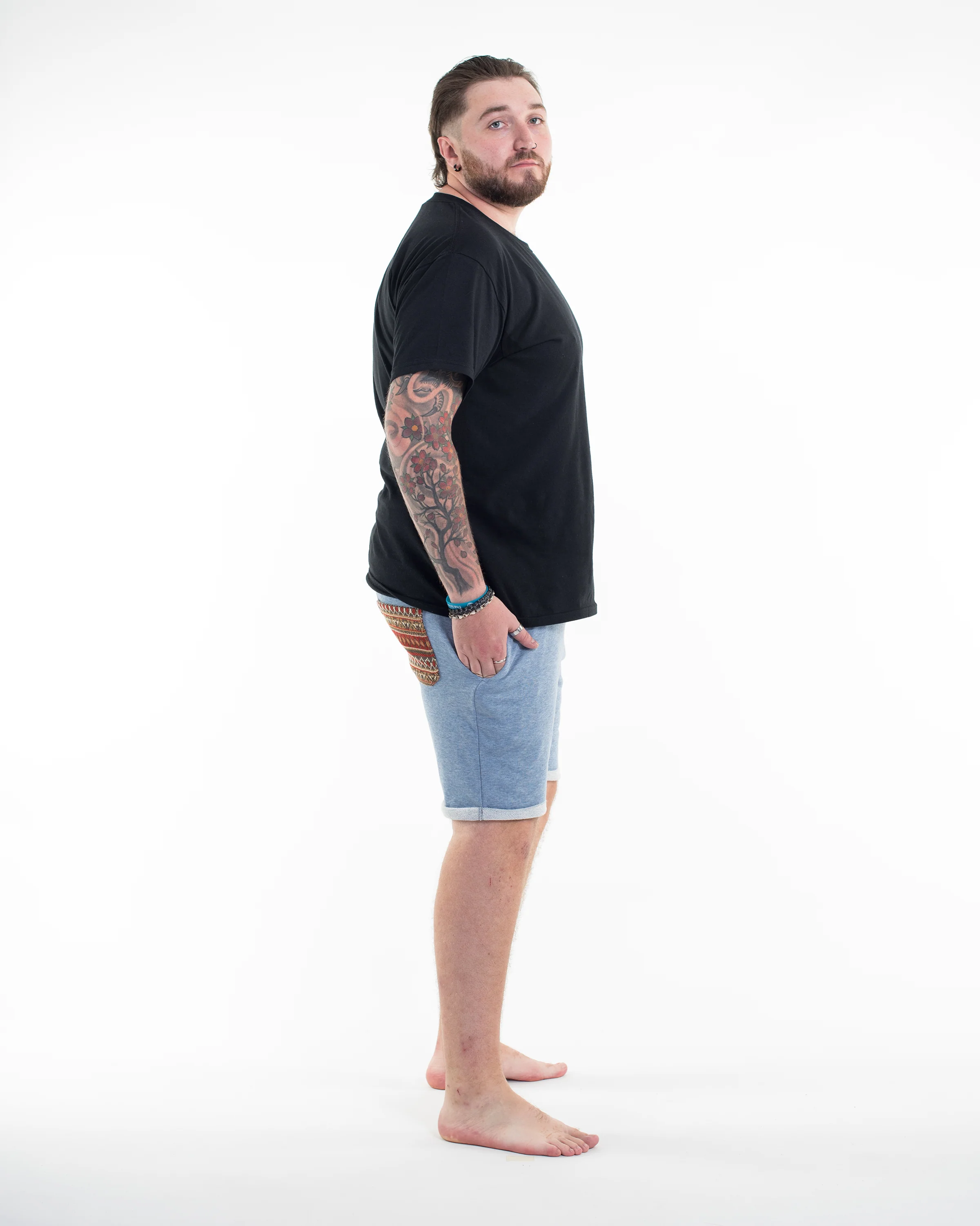 Men's Terry Shorts with Tribal Pockets in Light Blue (Size M - XL)