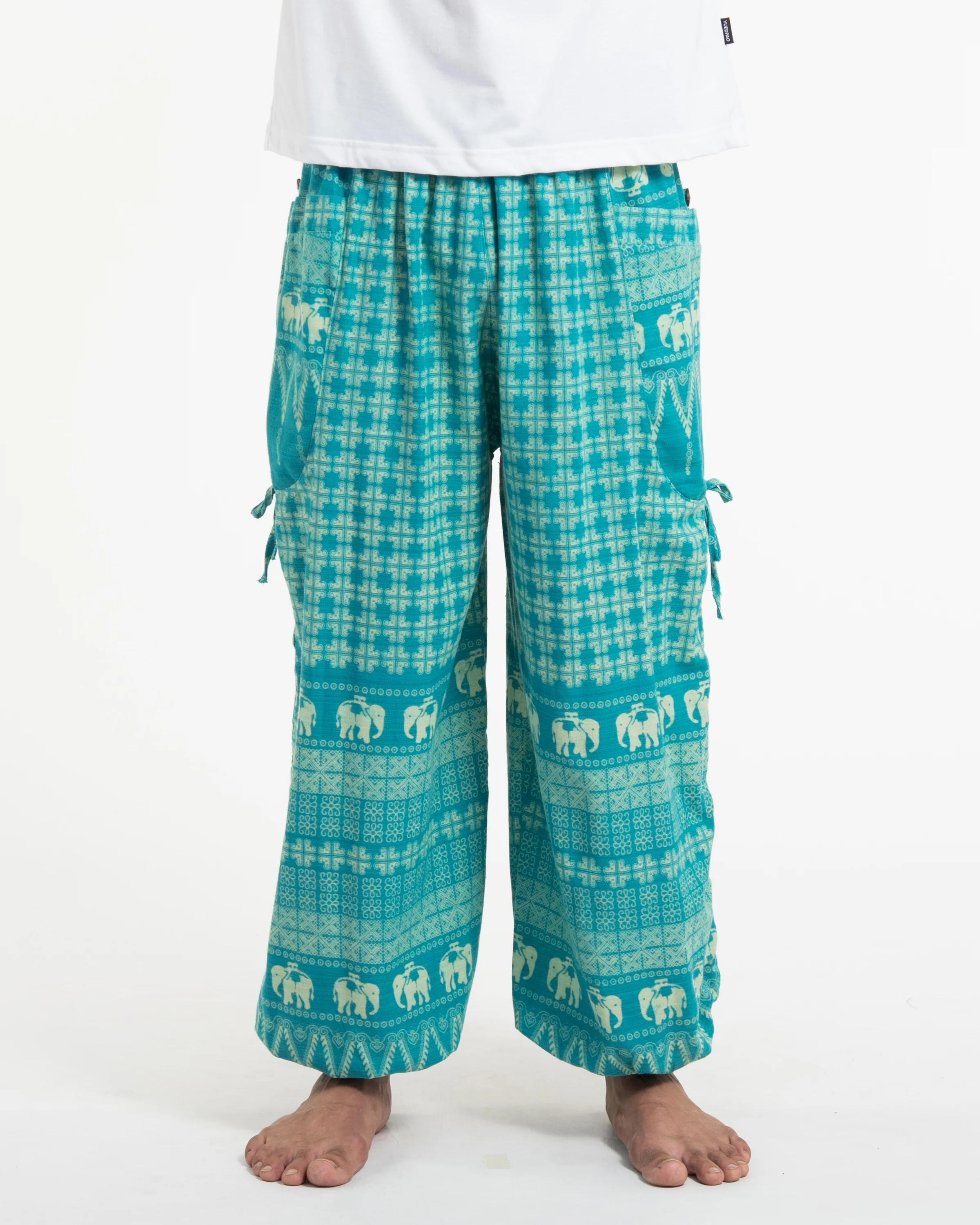 Men's Hill Tribe Cotton Elephant Pants in Turquoise