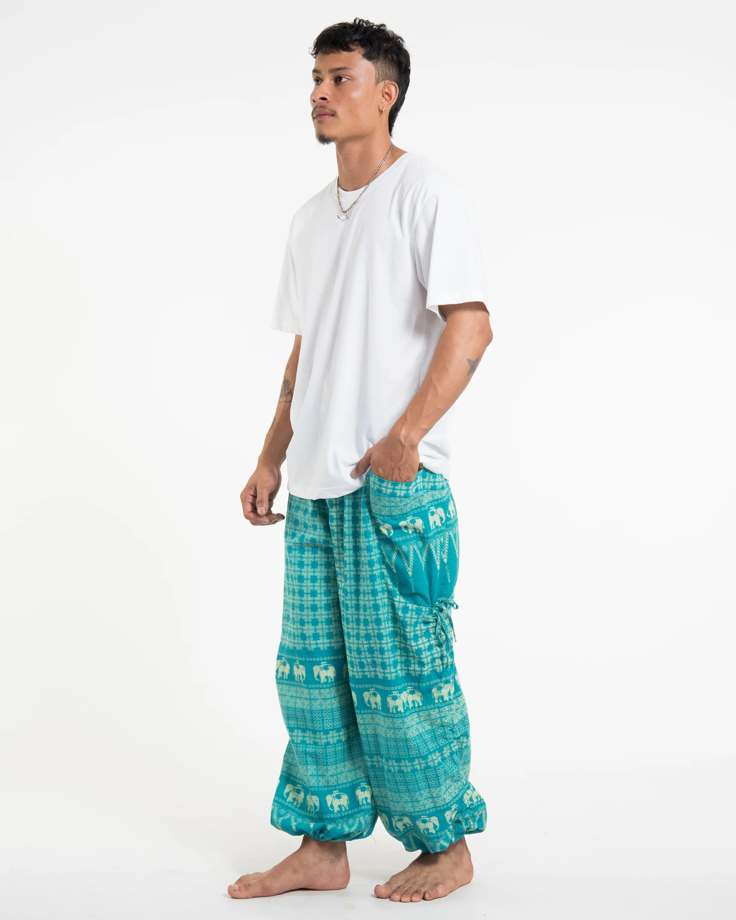 1140-Men-s-Hill-Tribe-Cotton-Elephant-Pants-in-Turquoise-3.webp Men's Hill Tribe Cotton Elephant Pants in Turquoise