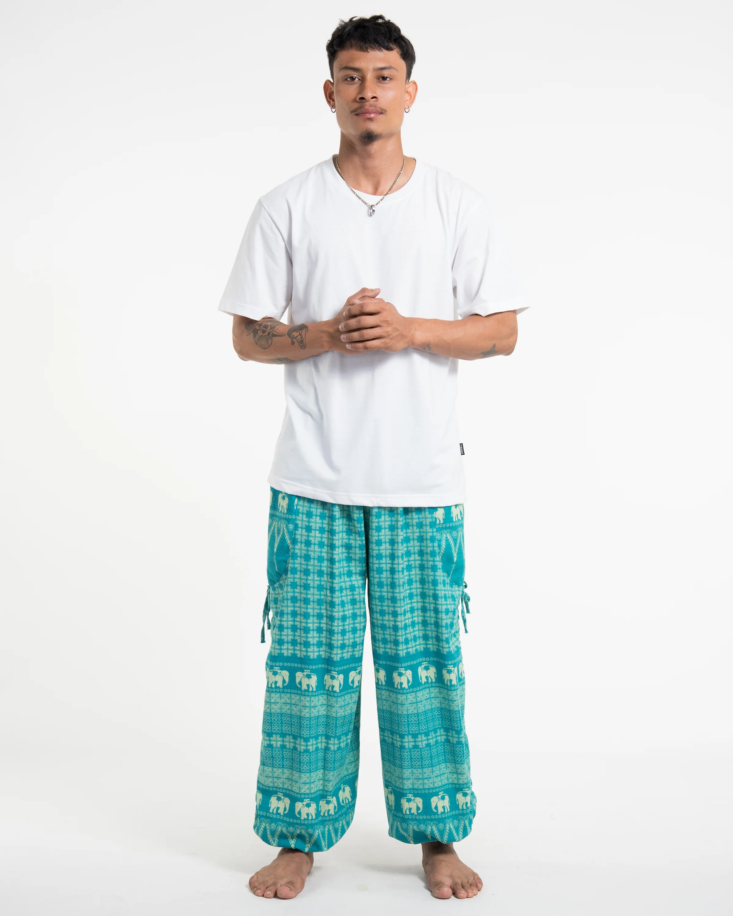 1140-Men-s-Hill-Tribe-Cotton-Elephant-Pants-in-Turquoise-4.webp Men's Hill Tribe Cotton Elephant Pants in Turquoise