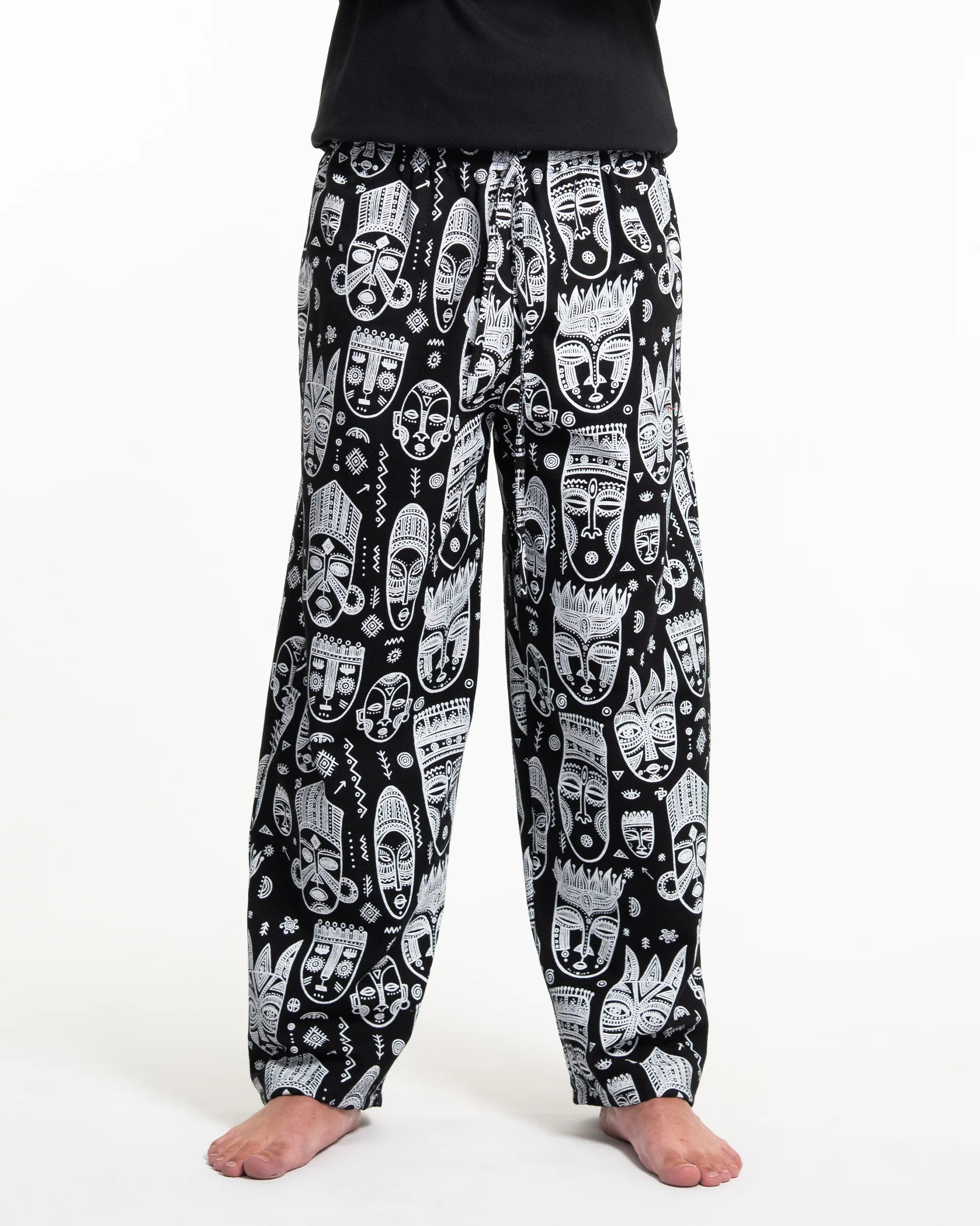 1141-Tribal-Mask-Print-Men-Cotton-Pants-in-Black-2.webp Tribal Mask Print Men Cotton Pants in Black