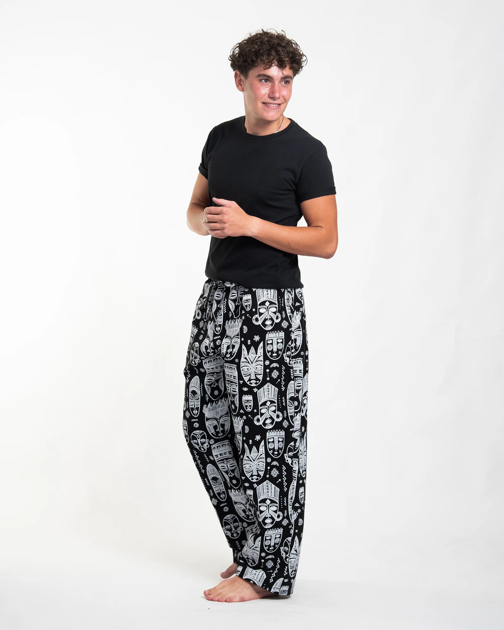 1141-Tribal-Mask-Print-Men-Cotton-Pants-in-Black-3.webp Tribal Mask Print Men Cotton Pants in Black