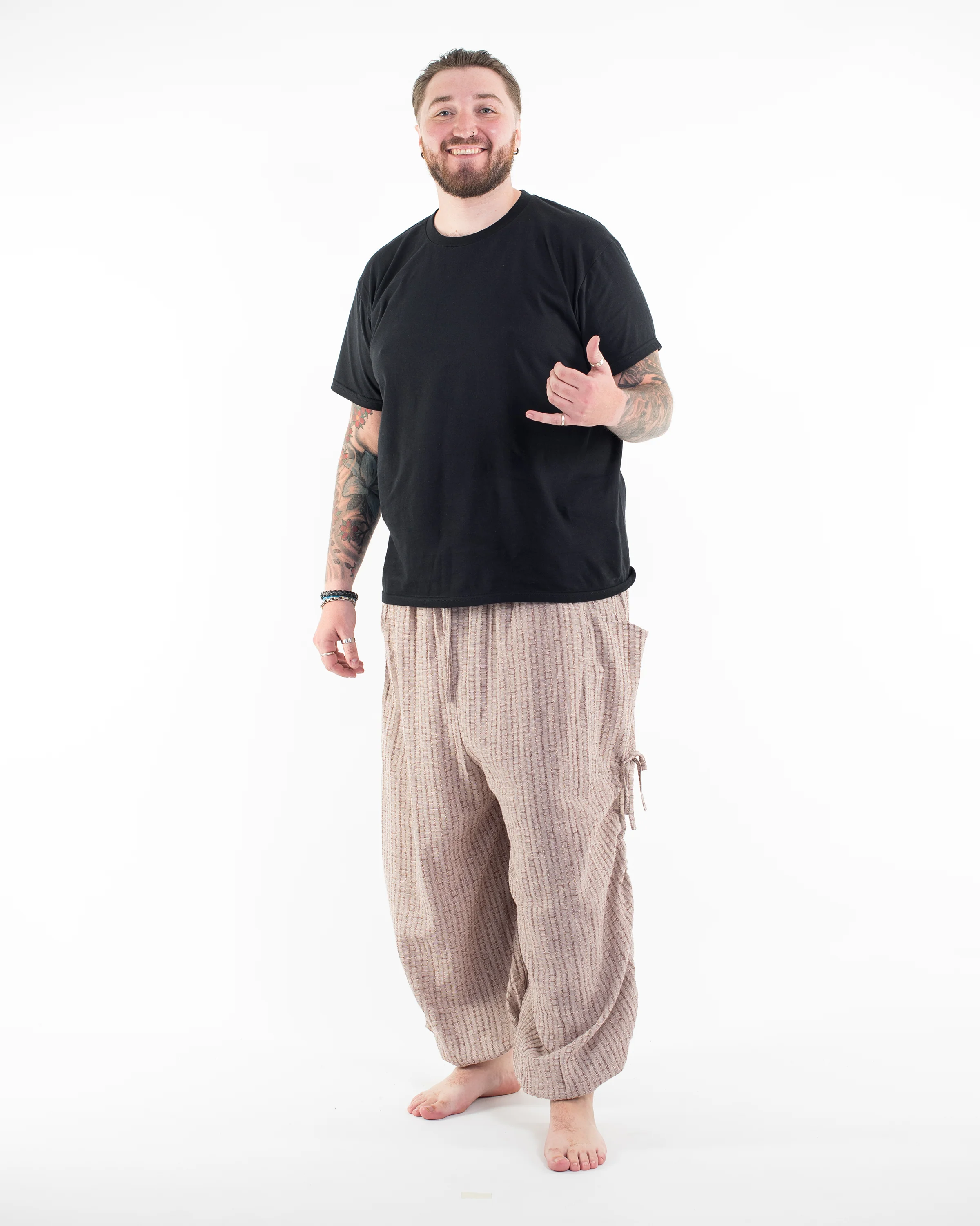 Plus Size Men's Ribbed Tencel Cotton Blend Pants in Brown