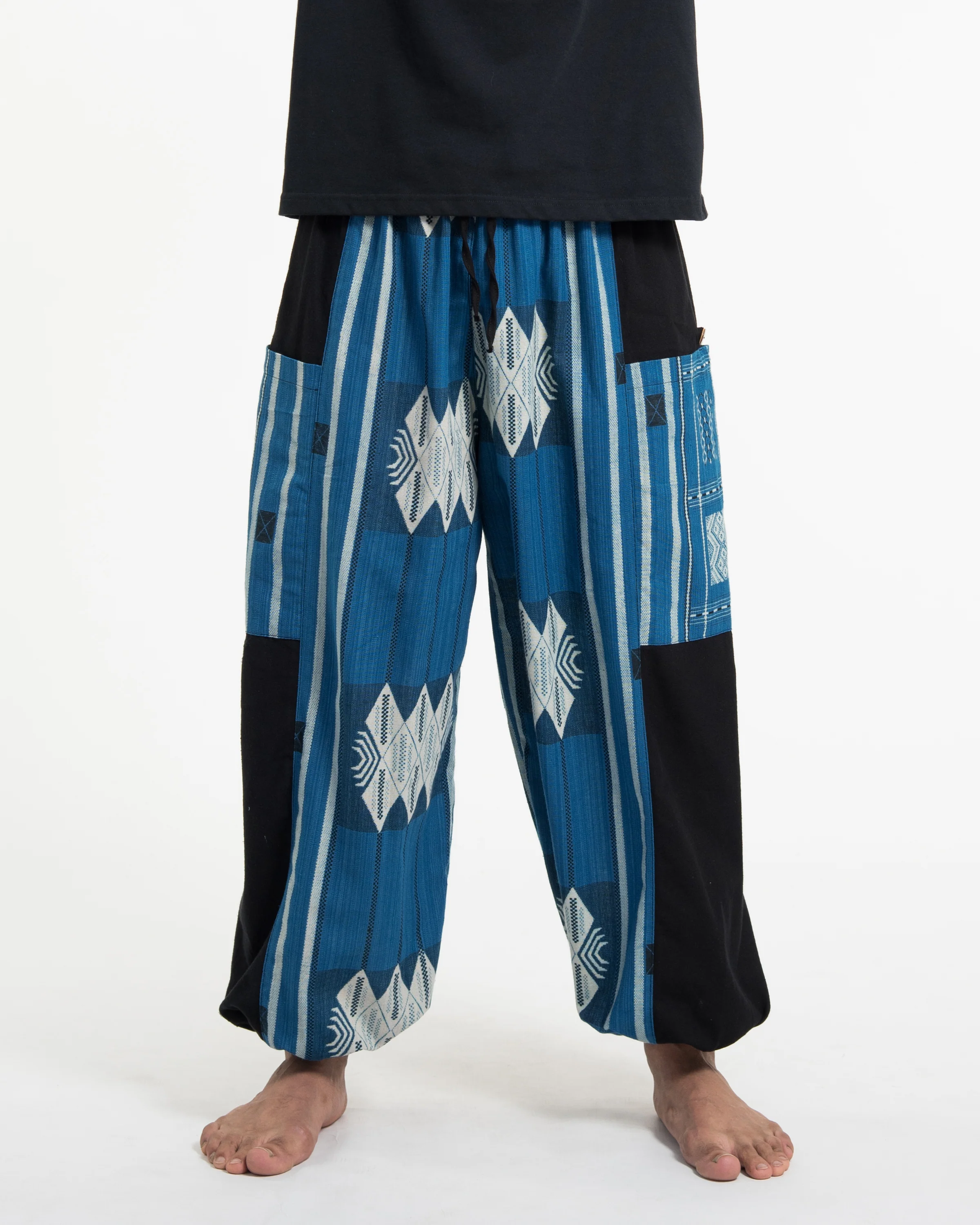 Two Tone Thai Hill Tribe Fabric Men's Cotton Pants in Blue