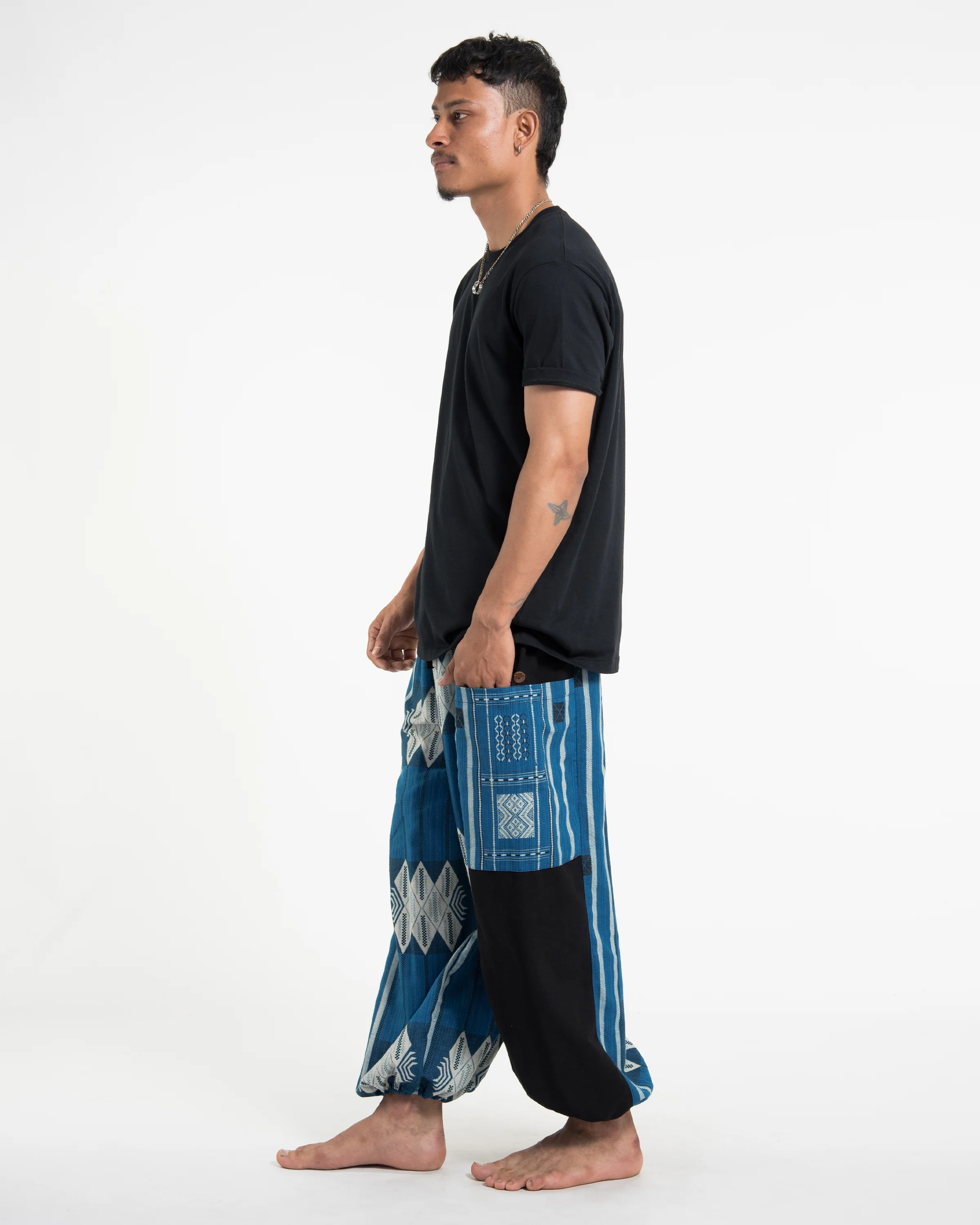 1153-Two-Tone-Thai-Hill-Tribe-Fabric-Men-s-Cotton-Pants-in-Blue-3.webp Two Tone Thai Hill Tribe Fabric Men's Cotton Pants in Blue