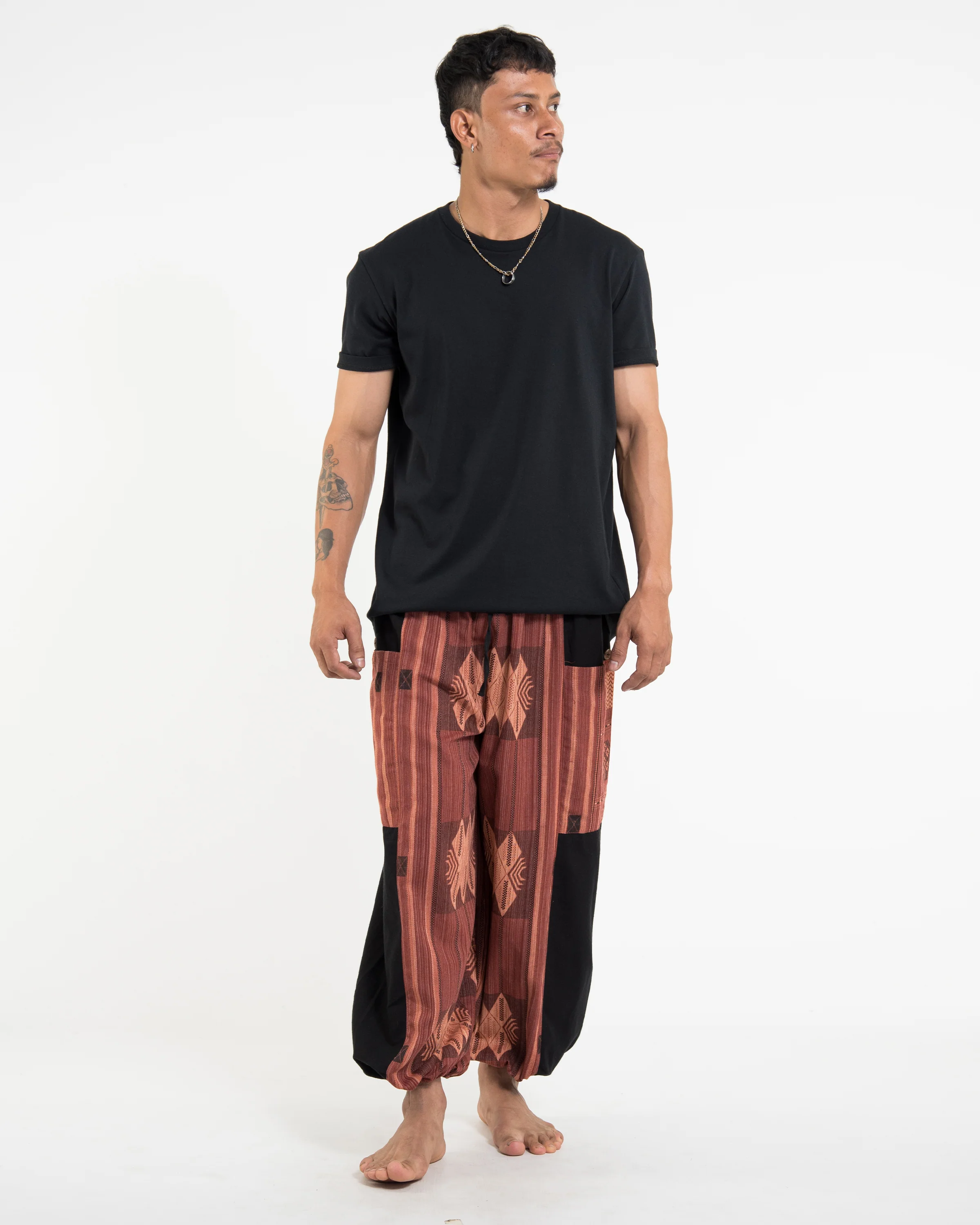 Two Tone Thai Hill Tribe Fabric Men's Cotton Pants in Brick
