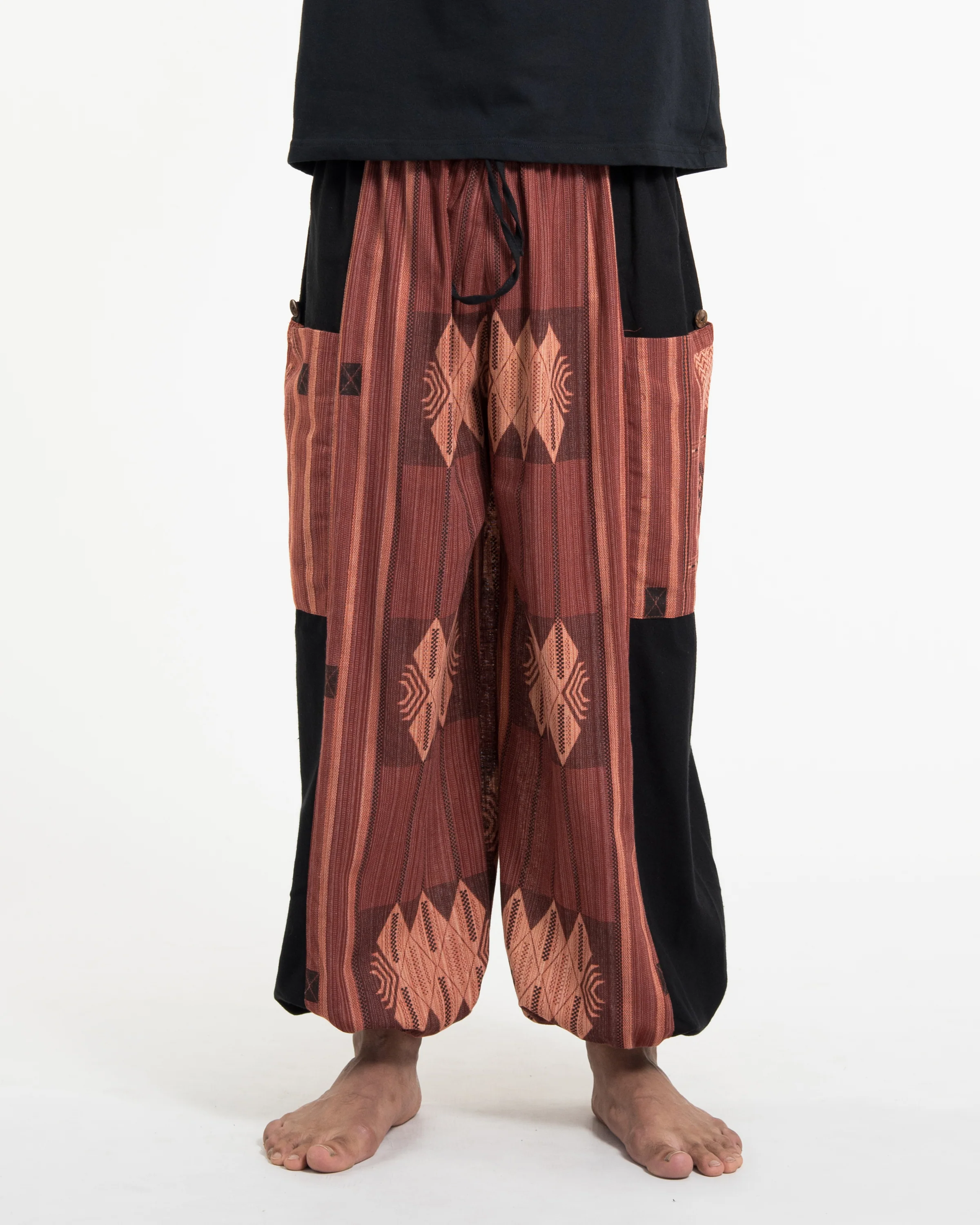 Two Tone Thai Hill Tribe Fabric Men's Cotton Pants in Brick