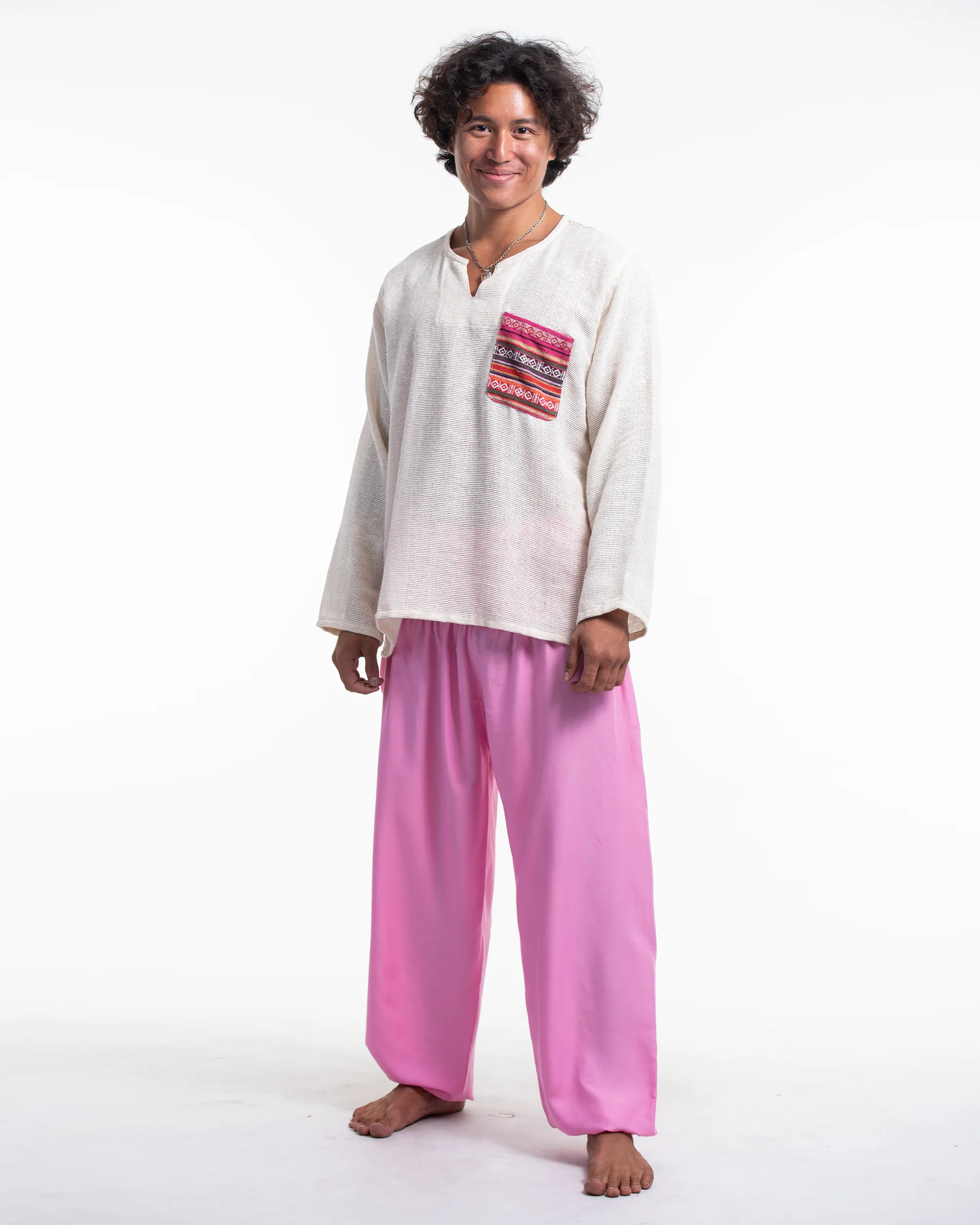 Solid Color Men's Harem Pants in Light Pink