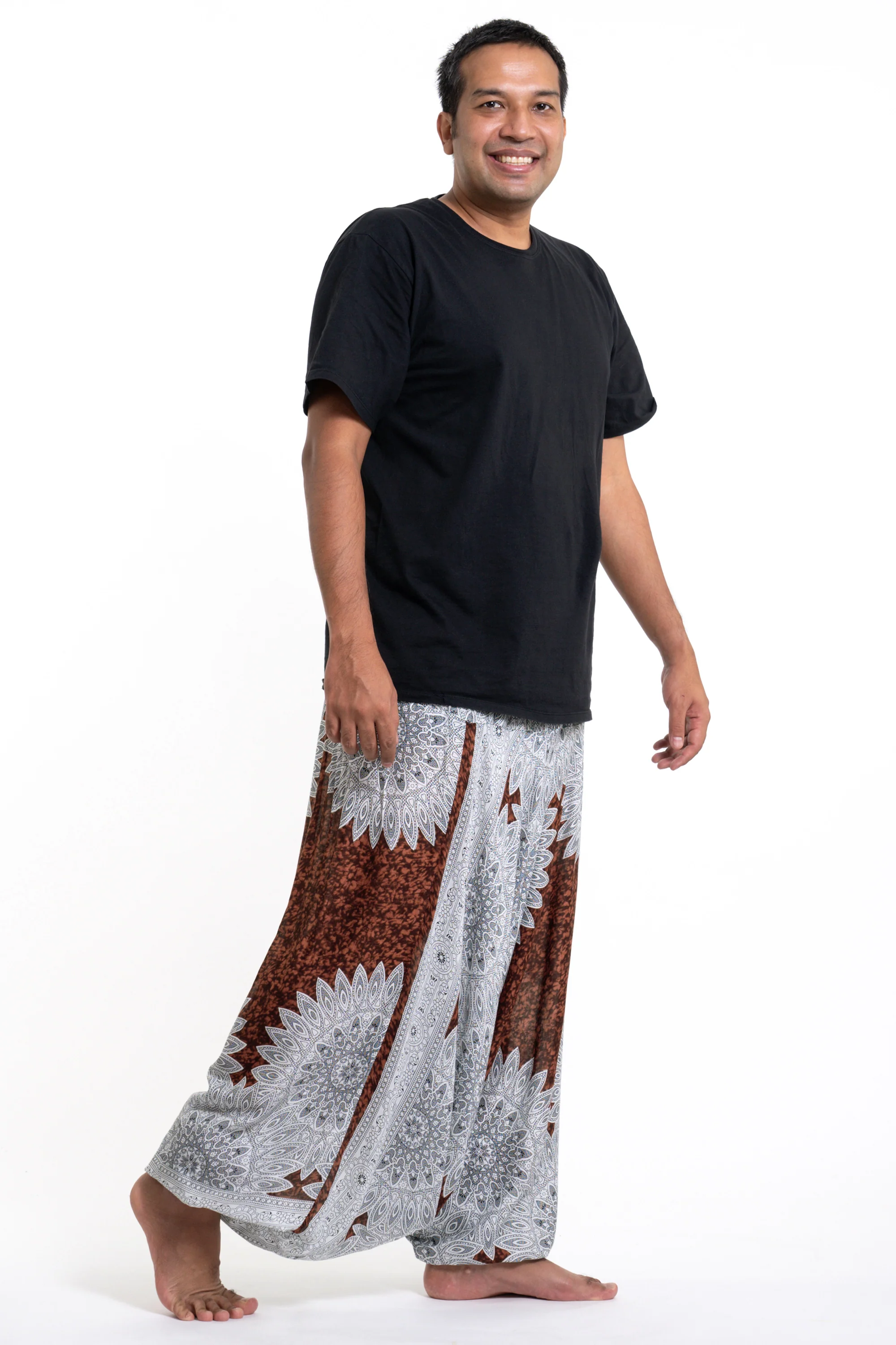 1168-Plus-Size-Marble-Mandalas-Drop-Crotch-Men-s-Harem-Pants-in-Brown-3.webp Plus Size Marble Mandalas Drop Crotch Men's Harem Pants in Brown
