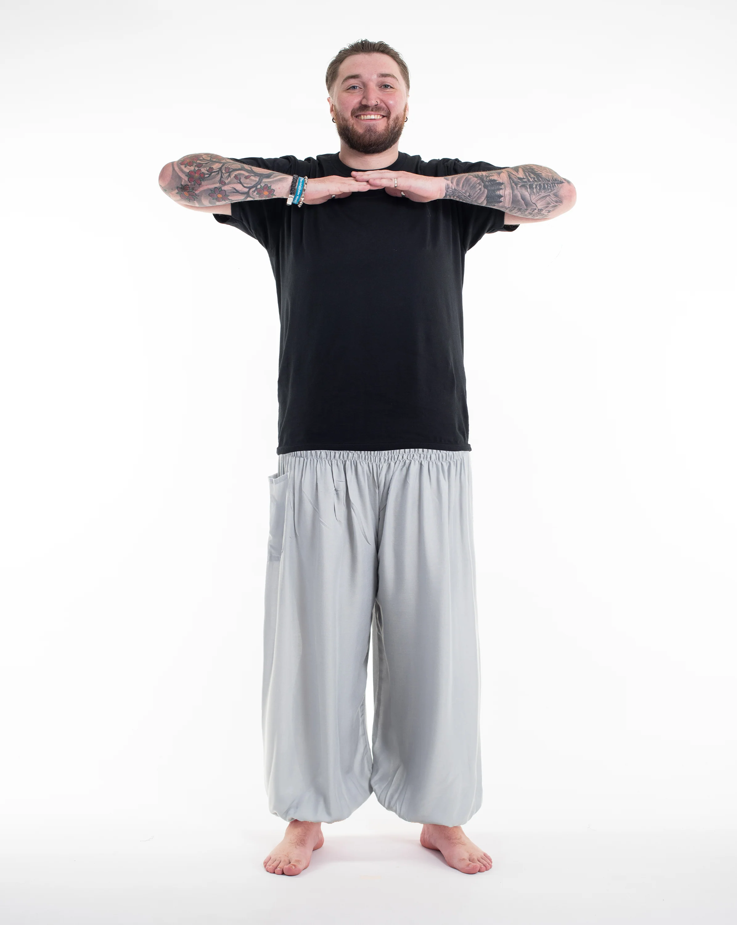 Plus Size Solid Color Men's Harem Pants in Light Gray