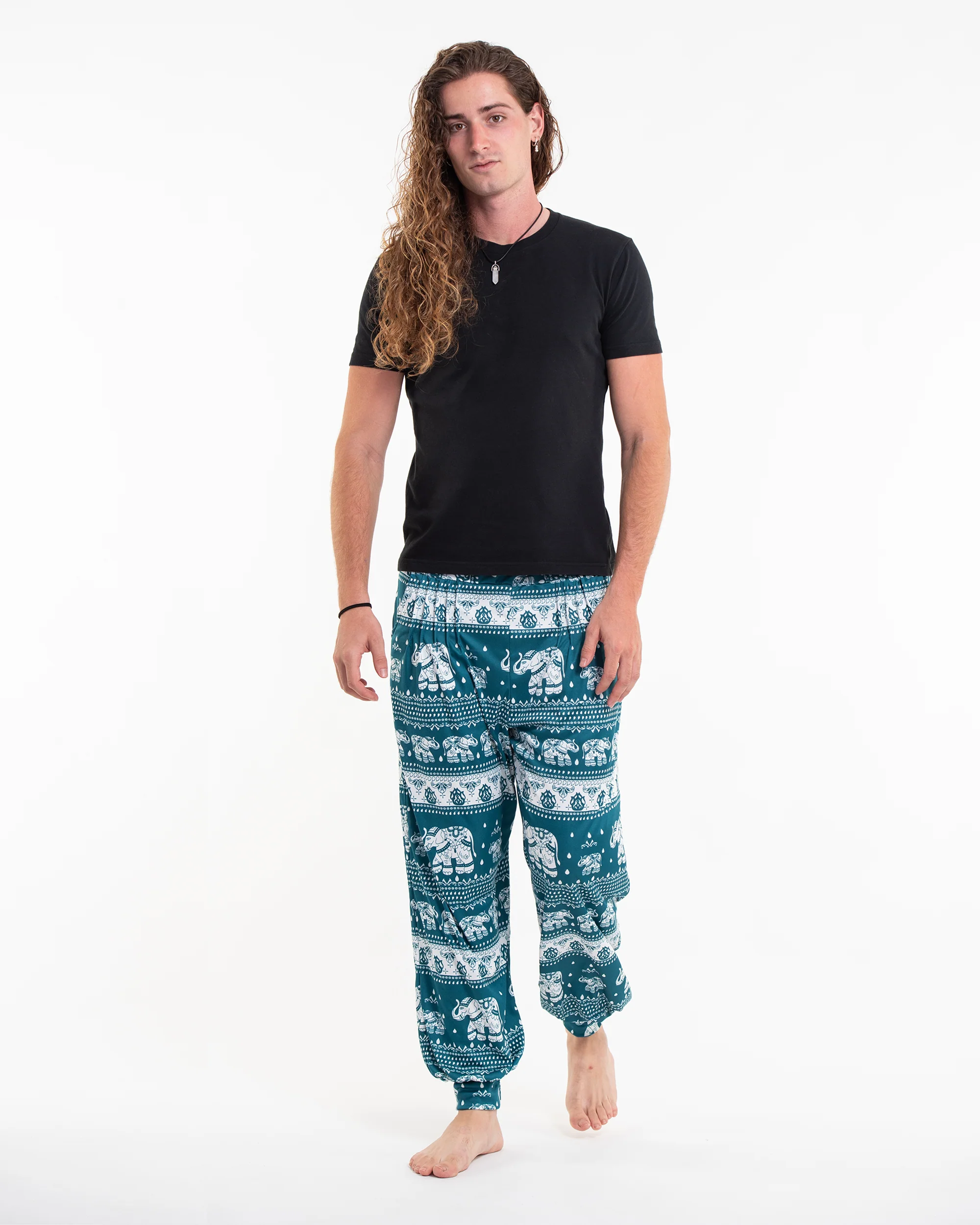 ULTRA SOFT Eco-Friendly Elephant Print Men Harem Pants in Teal