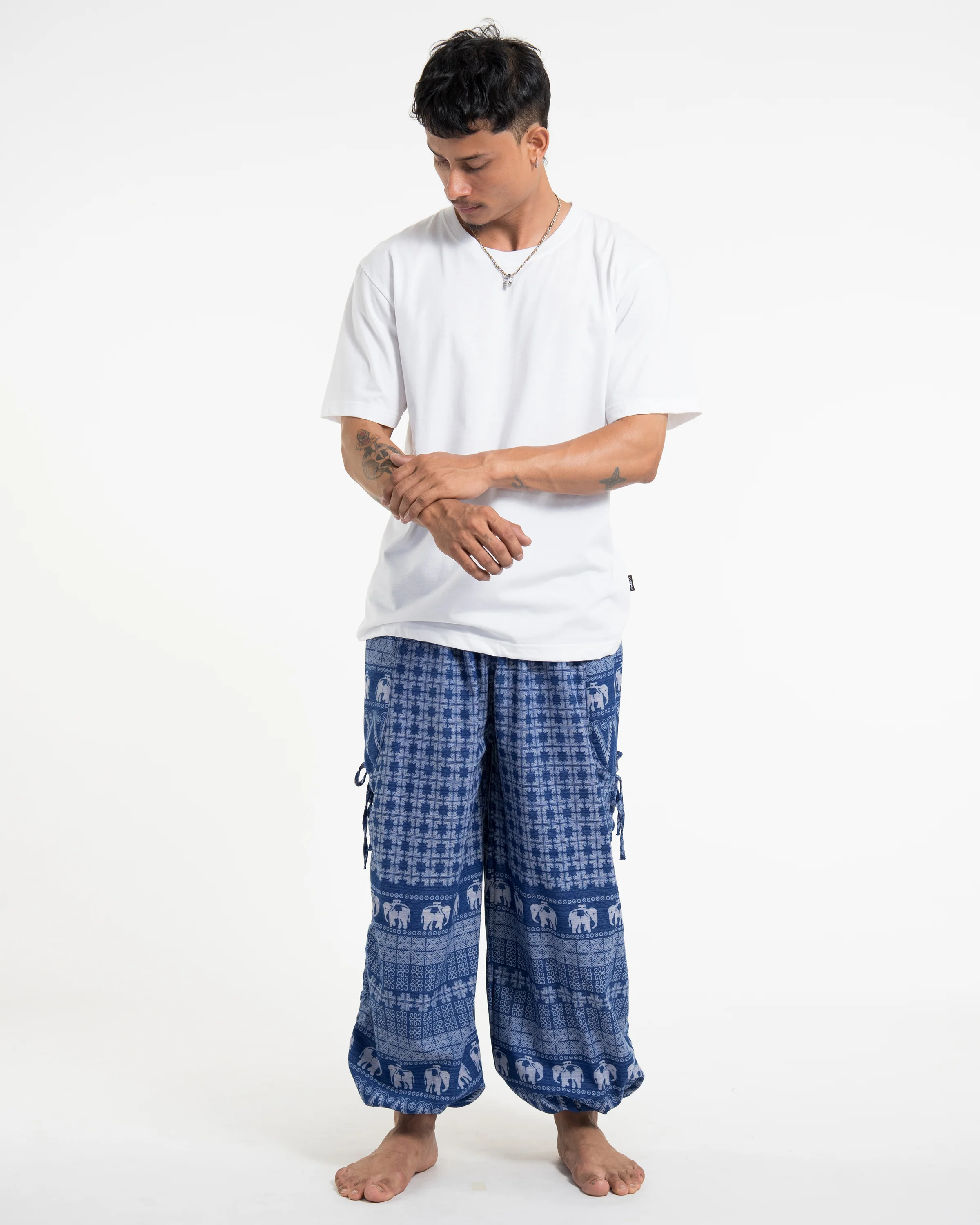 Men's Hill Tribe Cotton Elephant Pants in Blue