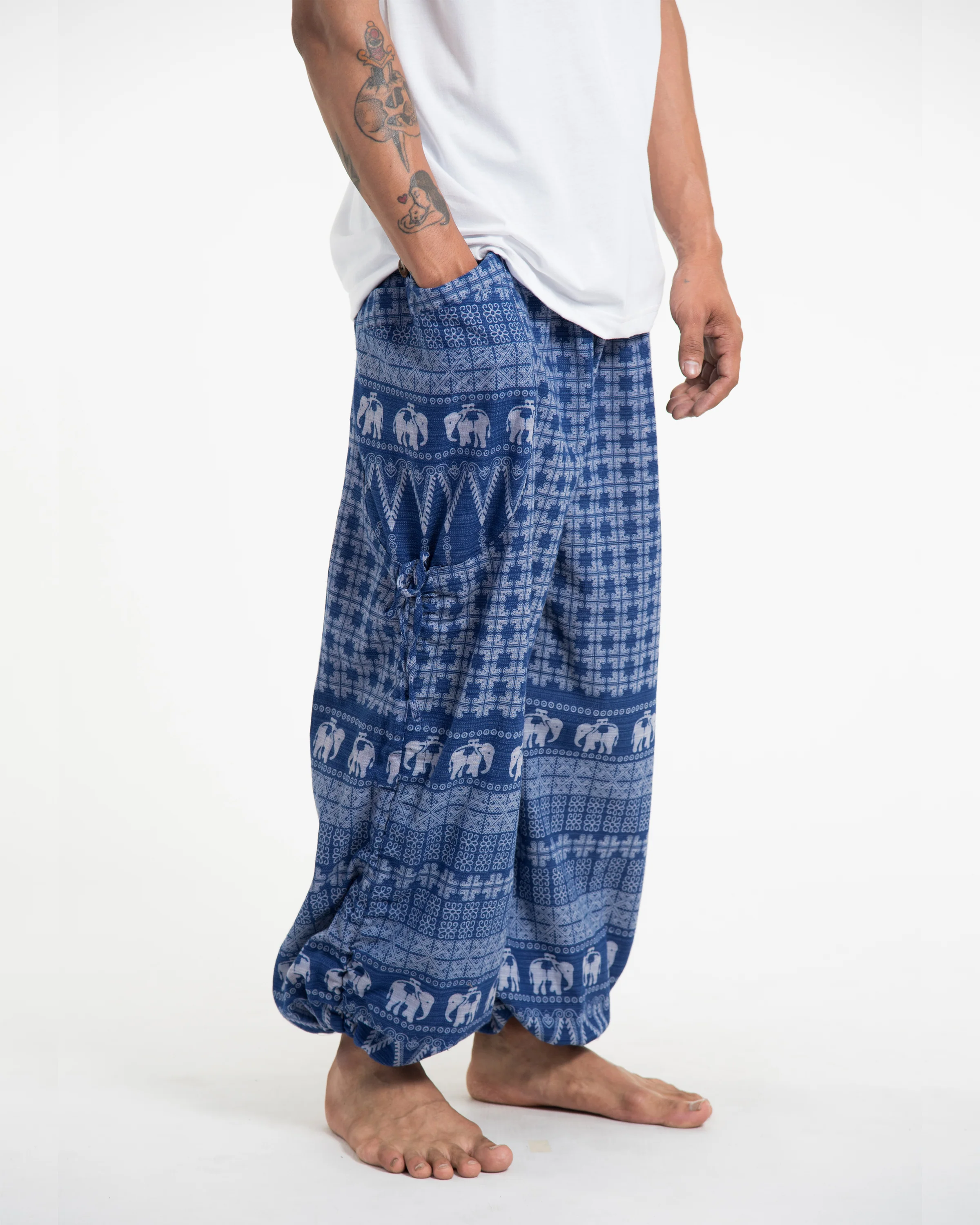 Men's Hill Tribe Cotton Elephant Pants in Blue