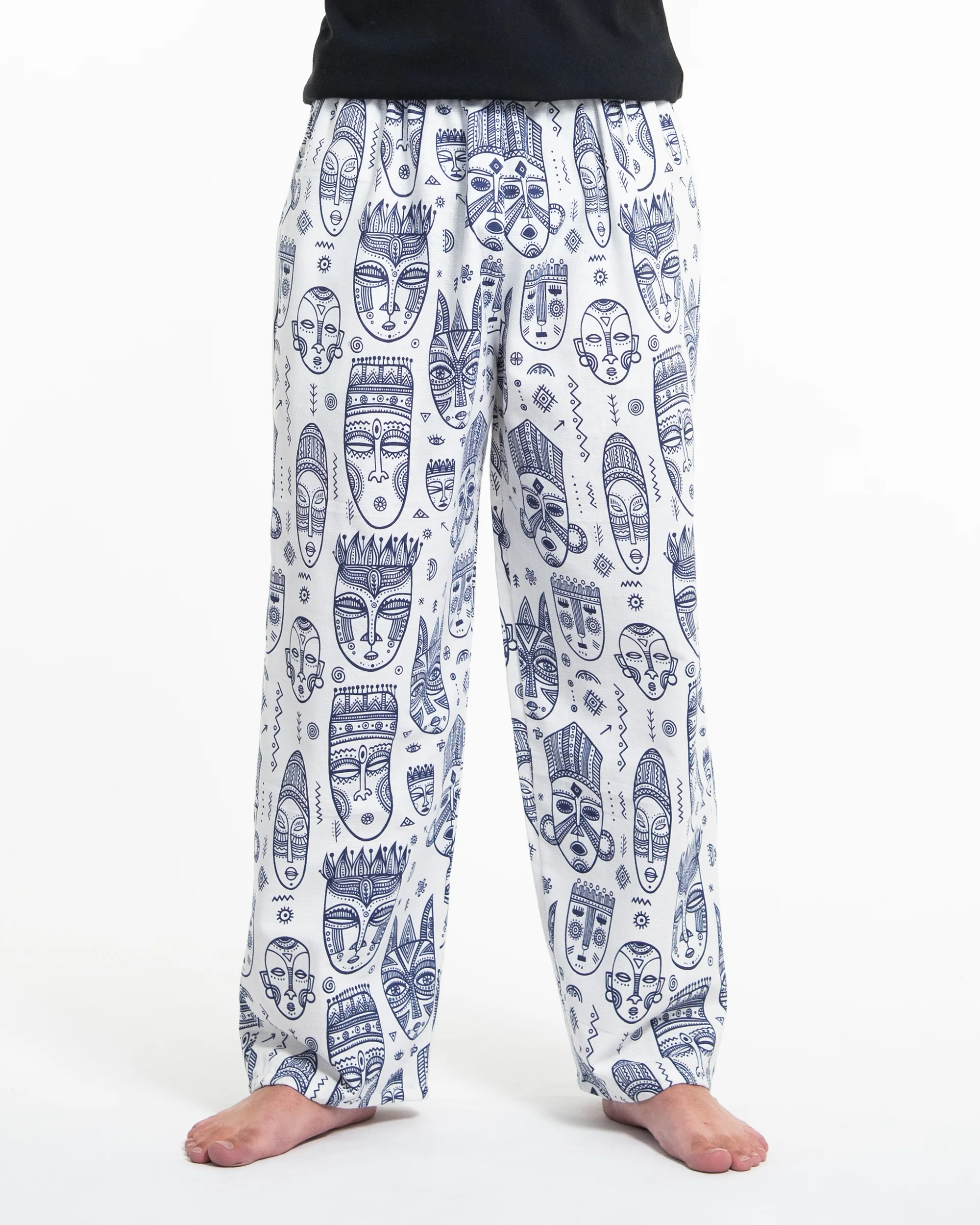 1186-Tribal-Mask-Print-Men-Cotton-Pants-in-White-2.webp Tribal Mask Print Men Cotton Pants in White