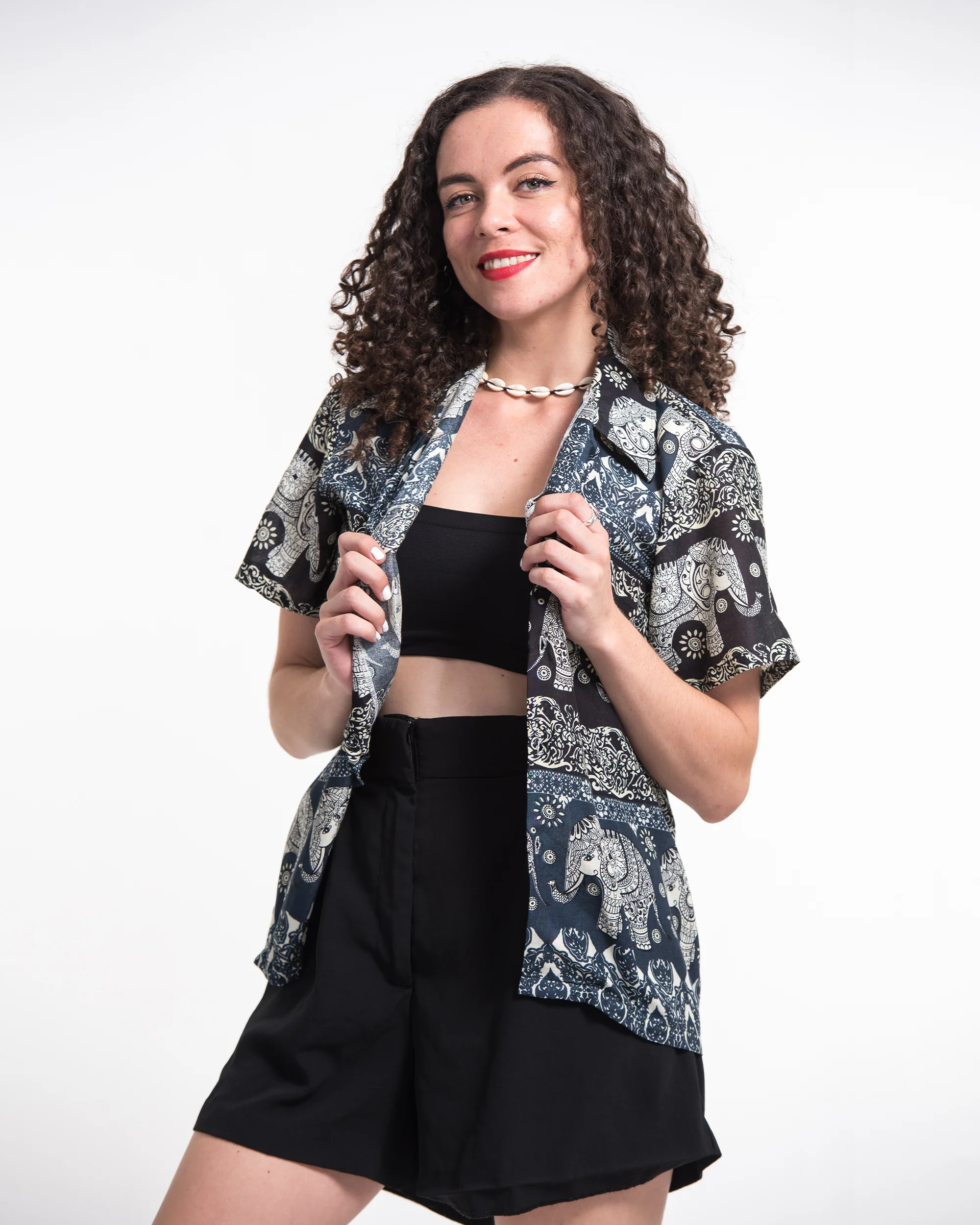 1190-Divine-Elephant-Short-Sleeve-Button-Shirt-in-Navy-4.webp Divine Elephant Short Sleeve Button Shirt in Navy