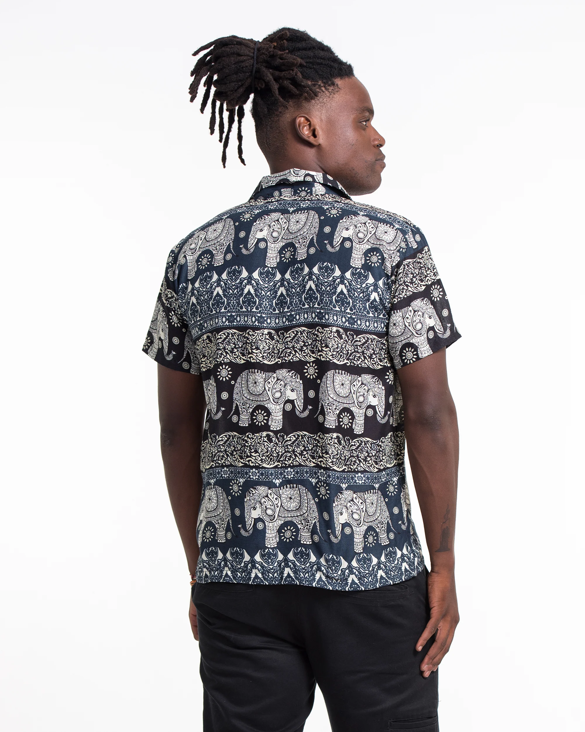 1190-Divine-Elephant-Short-Sleeve-Button-Shirt-in-Navy-5.webp Divine Elephant Short Sleeve Button Shirt in Navy