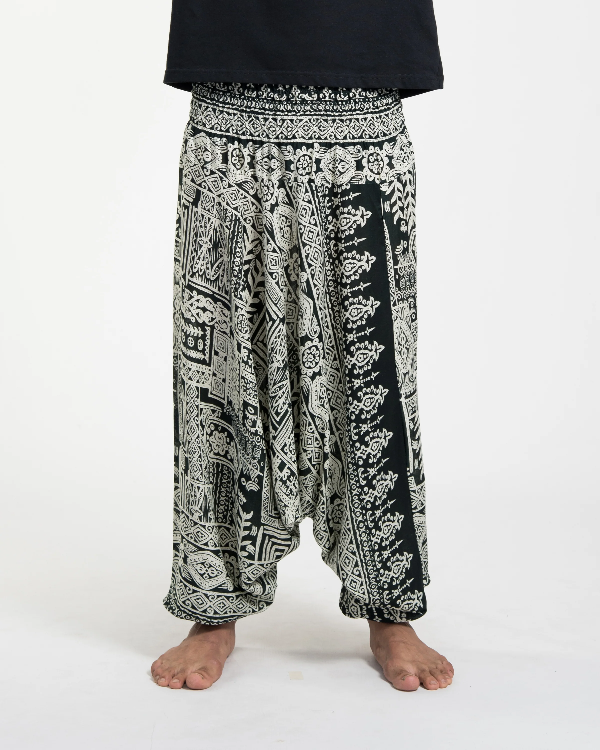 Tribal Prints Drop Crotch Men's Harem Pants in Green