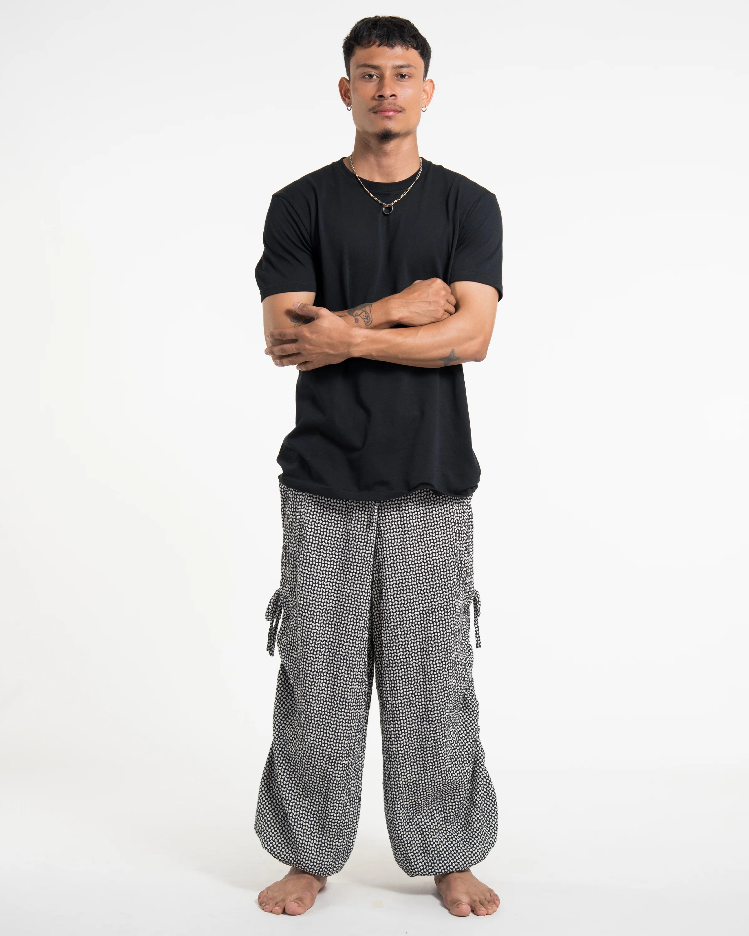 Men's Ribbed Linen Cotton Blend Pants in Black